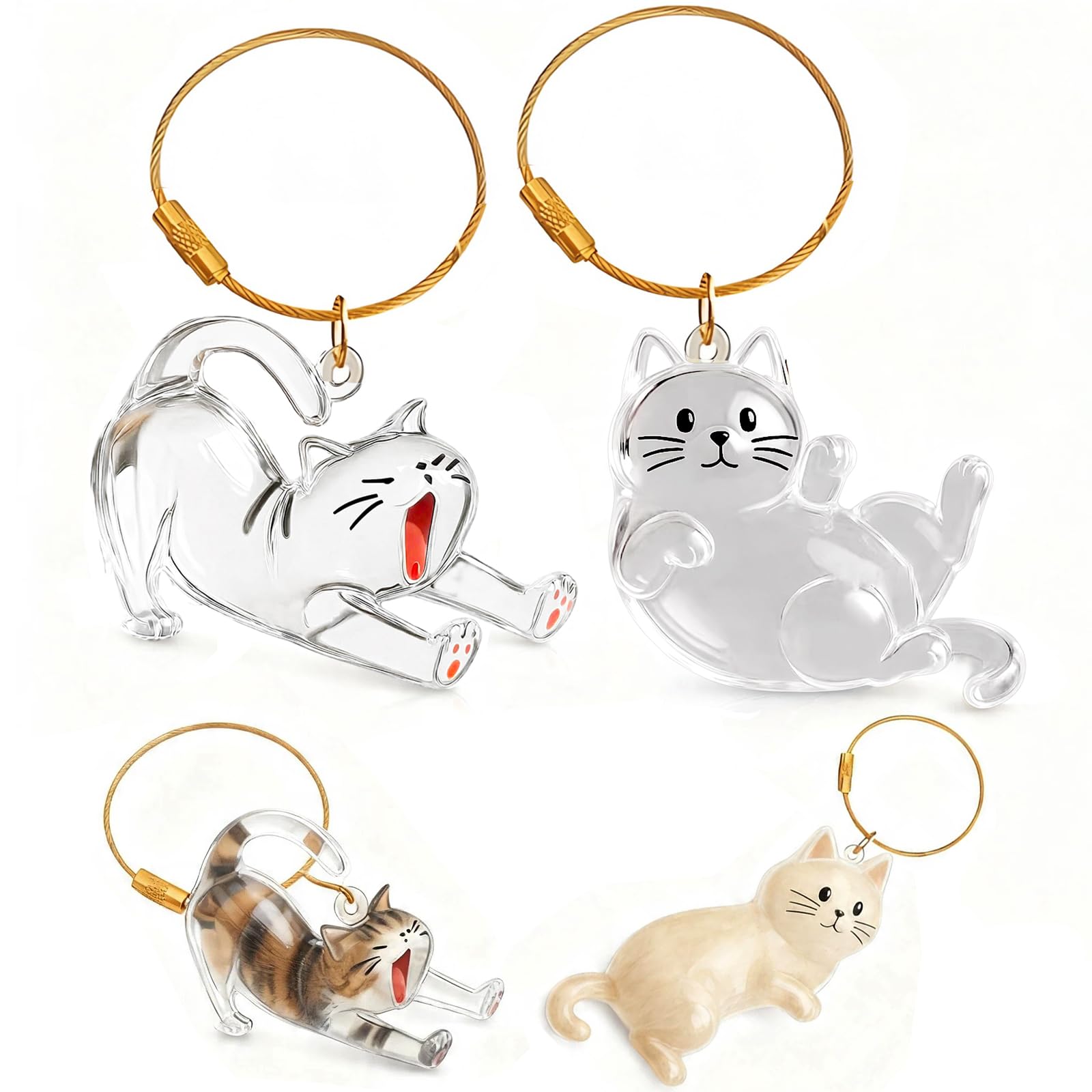 Bavane 2-Pack Cat Hair Keepsake Bottles, Clear Cat Shaped Pet Fur Memorial Keychains, Cute Cat Hair Storage Vials for Cat Lovers, Pet Loss Sympathy Gifts