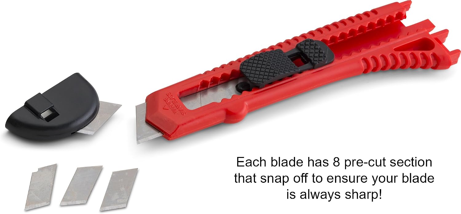 Fixson Utility Knife 18-MM Box Cutter (12 PACK) Retractable Razor Blades Knifes with Snap Off Blades and Slide Locks, Great Packaging Tools & Hobby Knife (10 REPLACEMENT BLADES INCLUDED)