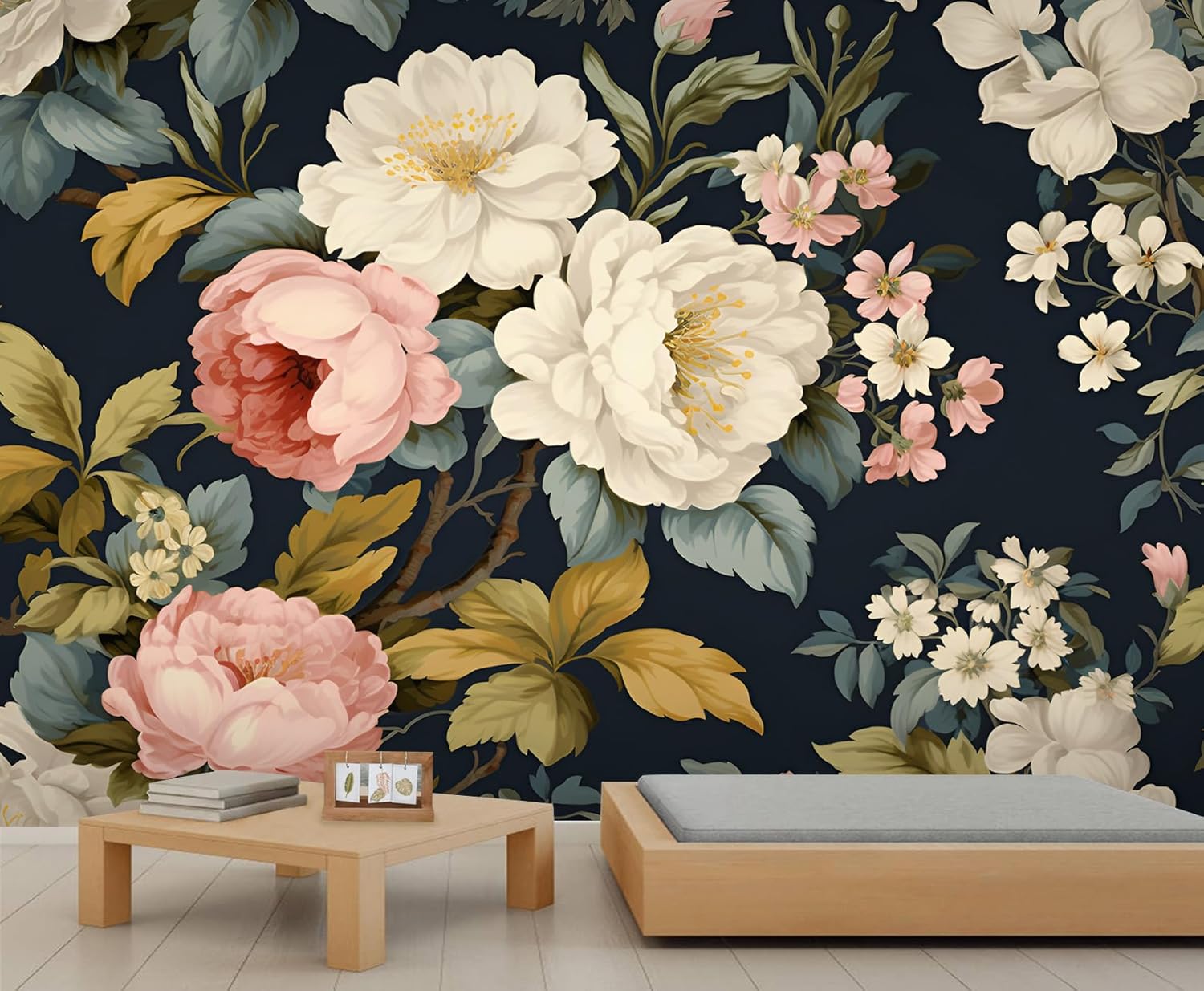 Retro Peony Mural Wallpaper Forest Plant Leaves Wallpaper Large Leaf Flowers Wall Mural for Living Room for Bedroom Living Room TV Background