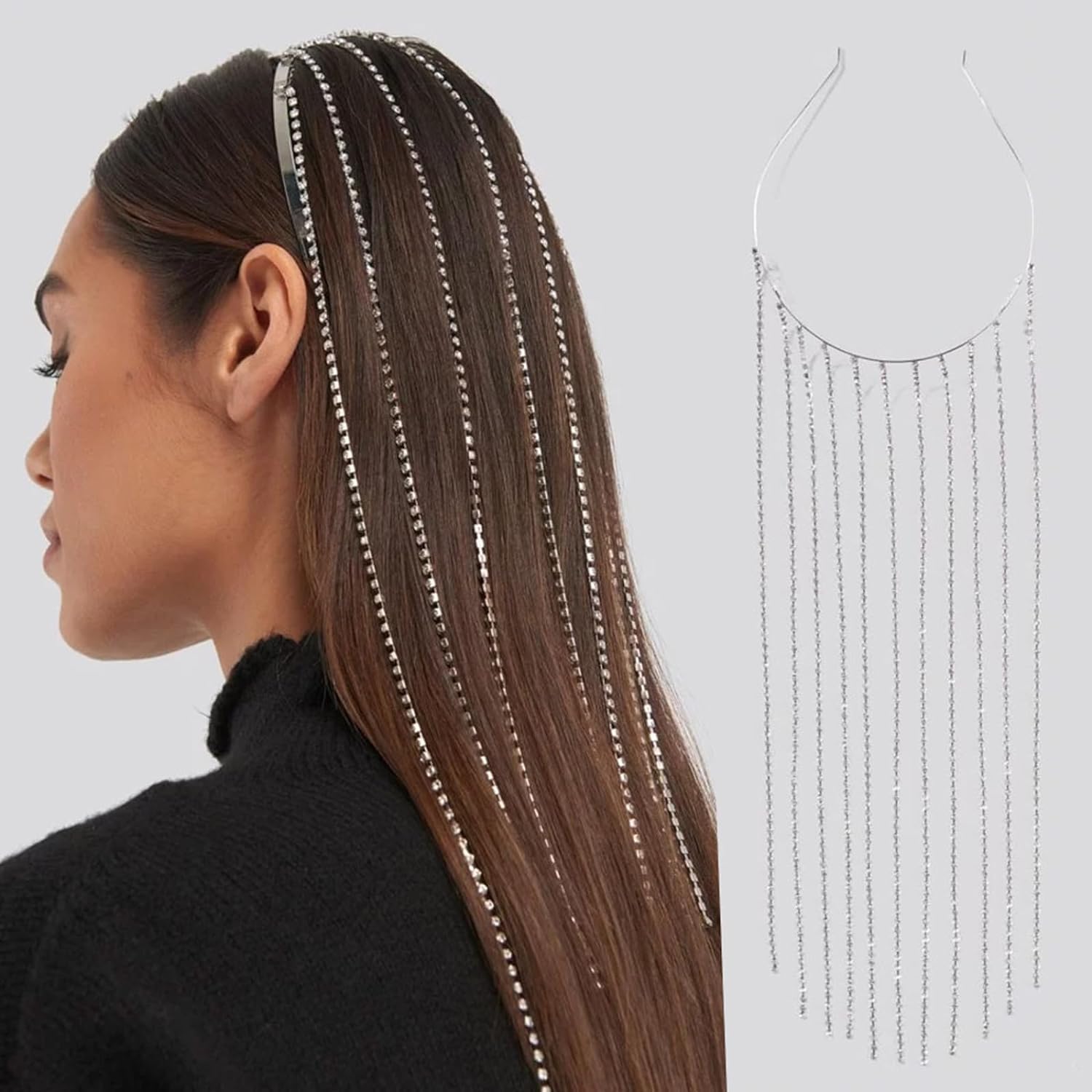HONEY ACCESSORIES -Rhinestone Headband Bling Crystal Tassel Hair Chain Punk Hair Hoop Hair Extension Bridal Hair Jewelry Accessories for Women Girls (ROSE GOLD) (B0CR4913Z1) Amazon Price History, Amazon Price Tracker