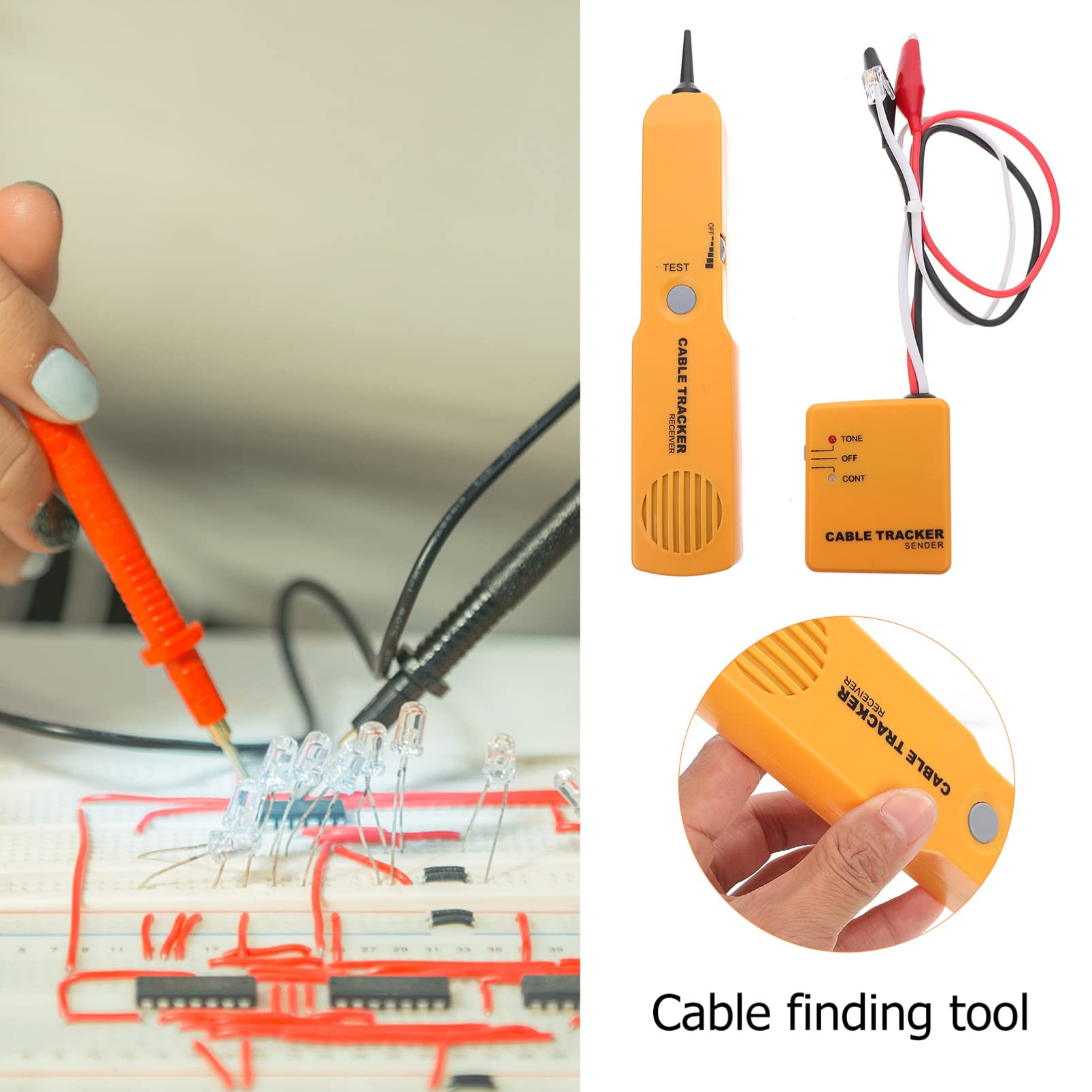 OUNONA Kit Buscador de Cables Localizador de Circuitos Eléctricos, Identificación de Cables y Detección de Circuito Abierto, Material Abs y Batería 9v (no Incluida
