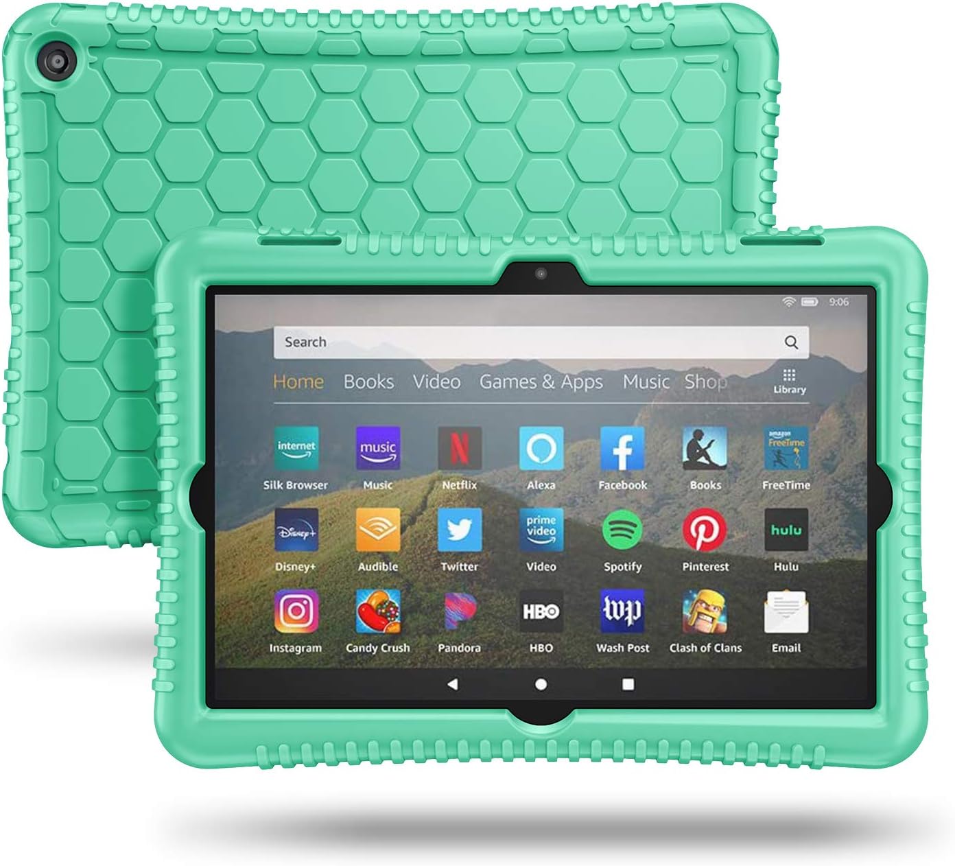 Fintie Silicone Case for All-New Kindle Fire HD 8 Tablet and Fire HD 8 Plus Tablet (10th Generation, 2020 Release) - [Honey Comb Series] [Kids Friendly] Light Weight Shock Proof Back Cover, Green