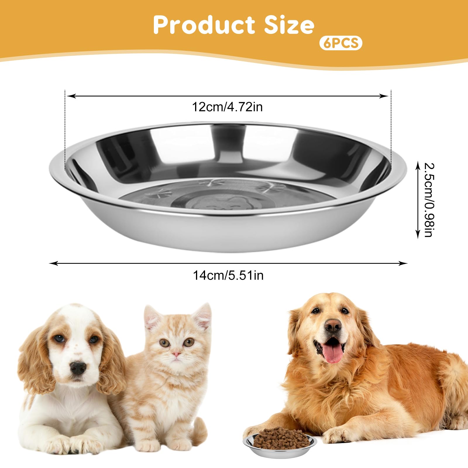 6 Pezzi Ciotole in Acciaio Inox per Gatto Antiscivolo Anti Ingozzamento Lavabile in Lavastoviglie
