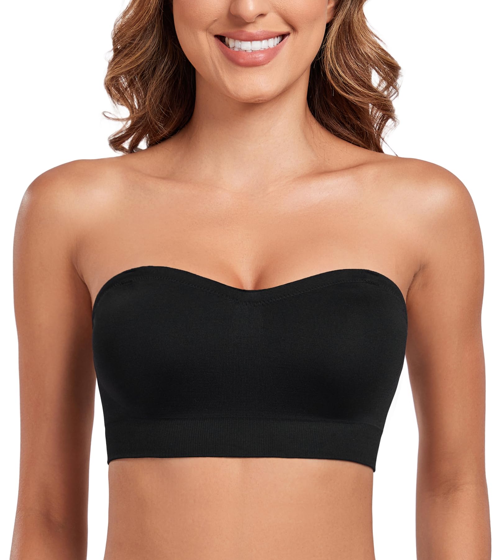 HACIStrapless Bra No Underwire Padded Wireless Supportive Multi-Way Bandeau Tube Top for Women