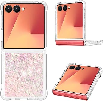 Compatible with Samsung Galaxy Z Flip 7 Case Glitter Sparkle Cute Liquid Clear Flowing Quicksand Shockproof TPU Protective Girly Women Phone Case for Samsung Galaxy Z Flip 7 Star Pink YB