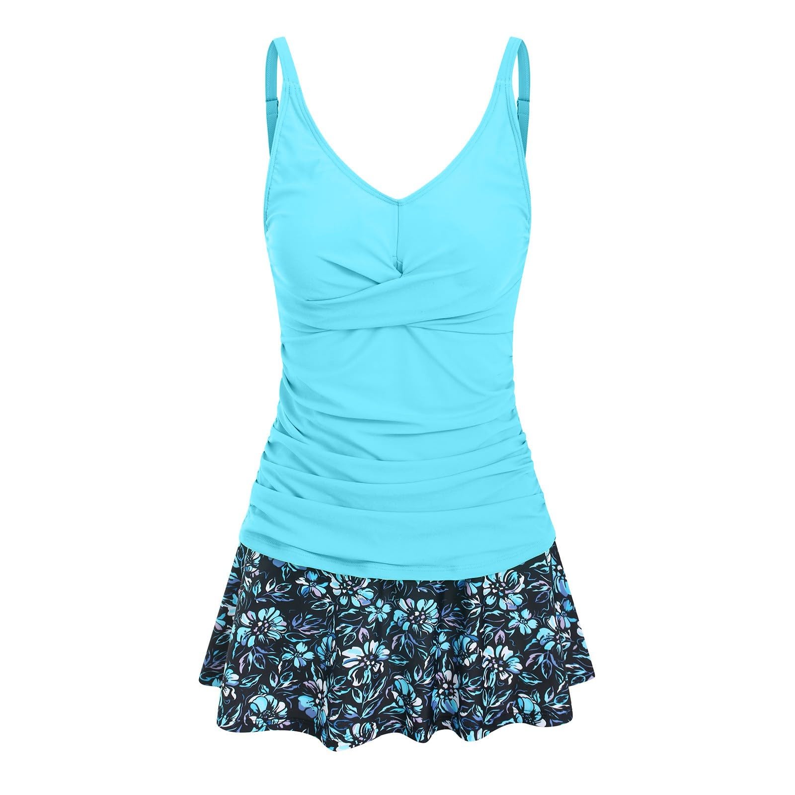 Bañadores Mujer 2 Piezas Tankini Bañadores con Falda Elegantes Control de Barriga Cintura Alta Push Up Bañador Mujer Reductor Barriga para Playa Piscina Fiestas Verano Vacaciones