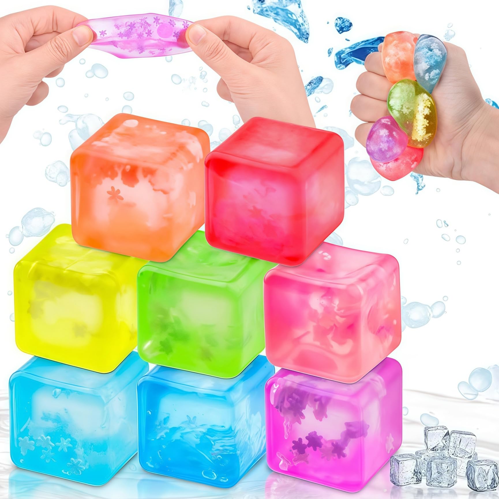FDEFIRTFG Squeeze toys, 8PCS Ice Cube Stress Ball, SlowRise Squeeze Toy with Snowflake & Shapes, Sensory Fidget Toys