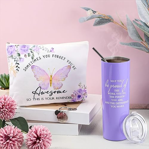 Miniatura 4 de Zhehao Regalos de agradecimiento para empleados May You Be Proud de 20 onzas con llavero y bolsa de maquillaje, regalos inspiradores para dama