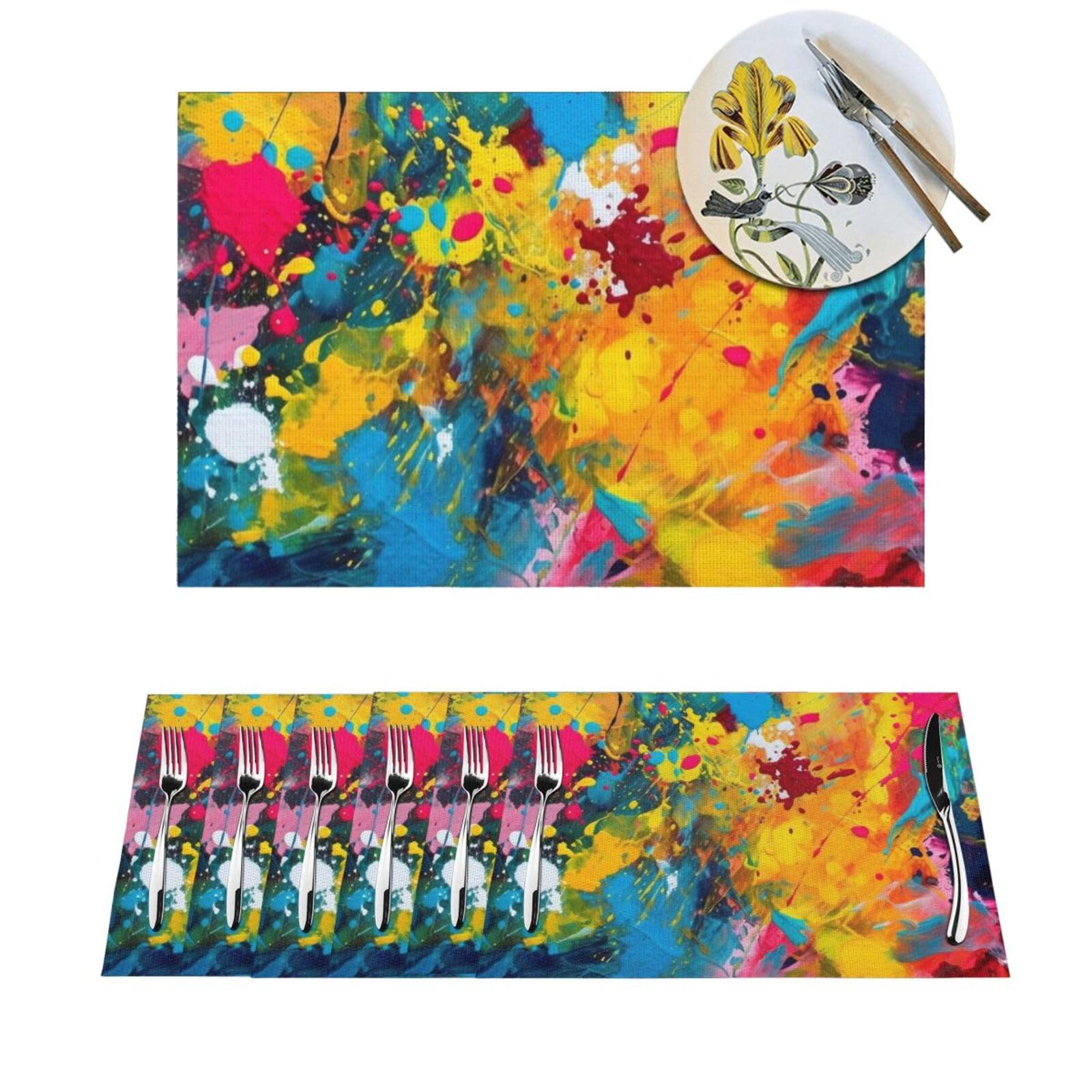 Set de table cuisine abstrait coloré en vinyle pour salle à manger