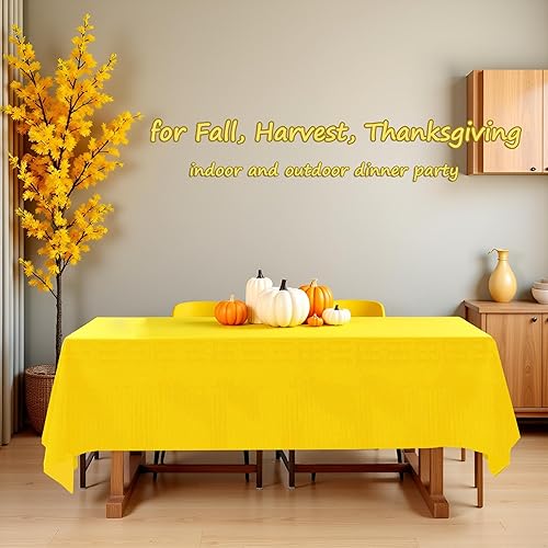 Miniatura 6 de Mantel rectangular de papel desechable amarillo, paquete de 4, 54 x 108 pulgadas, papel de 2 capas impermeable con respaldo de plástico, cubierta de