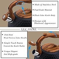 Vista 3 de GGC Hervidor de té para estufa, hervidor silbador fuerte para hervir agua, café o leche, 3.1 cuartos 3L hervidor negro de acero inoxidable pesado