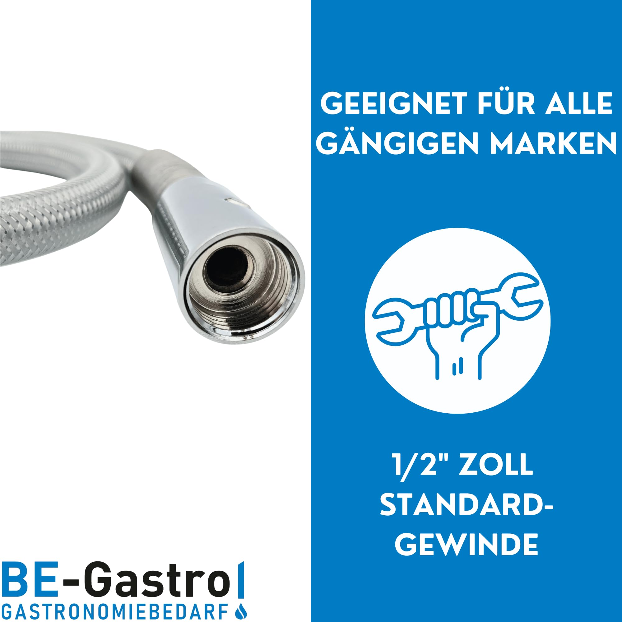 BE-GASTRO | Tubo flessibile professionale per doccia da 100 cm, con speciale protezione antipiega, per doccia in treccia inox rivestito in gomma – attacchi 1/2", tubo di ricambio per doccetta