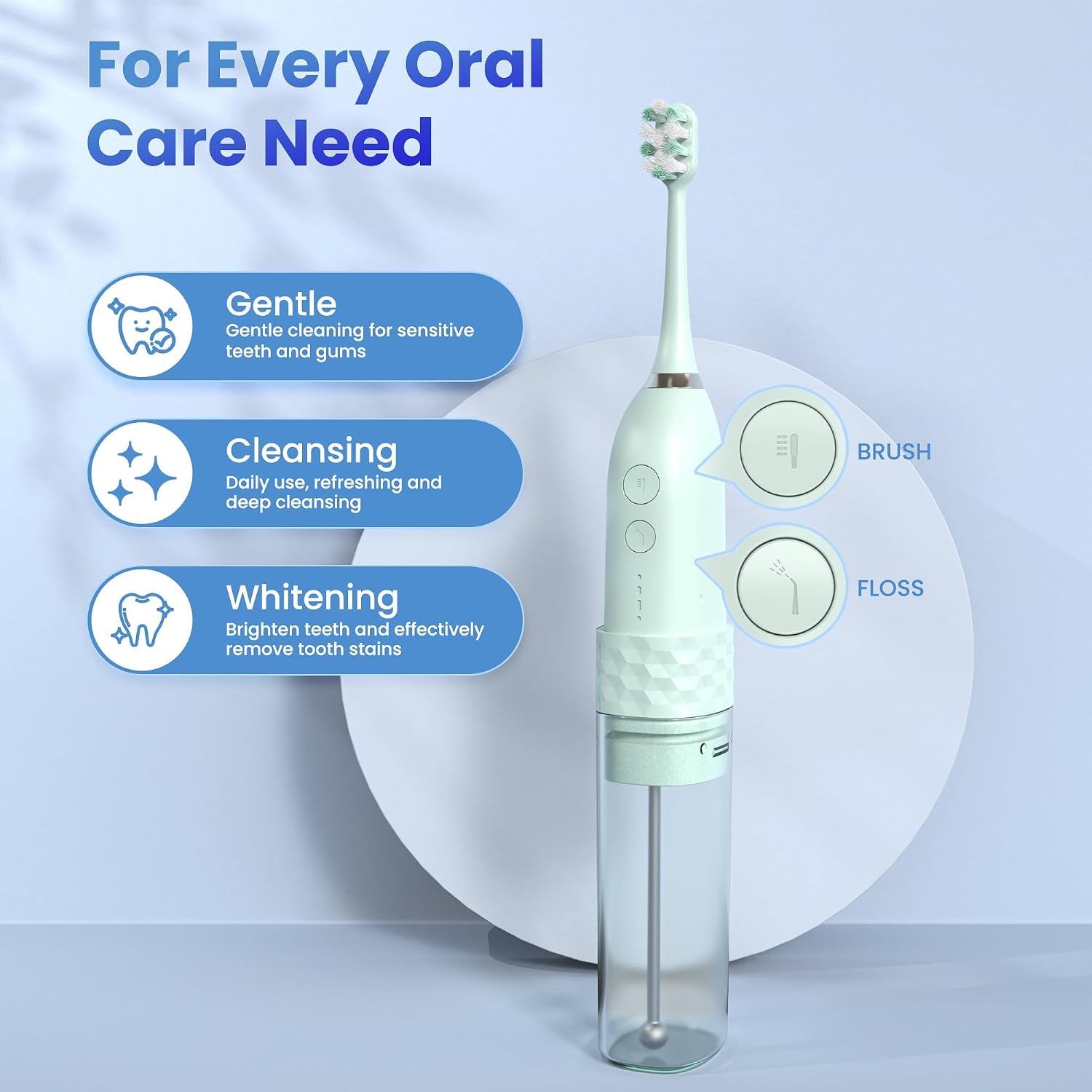 Electric Toothbrush with Water flosser, 2 in 1 Teeth Cleaning Kit, Toothbrush and Water flosser Combo, Travel Toothbrush with Water Bottle(Green) image 3