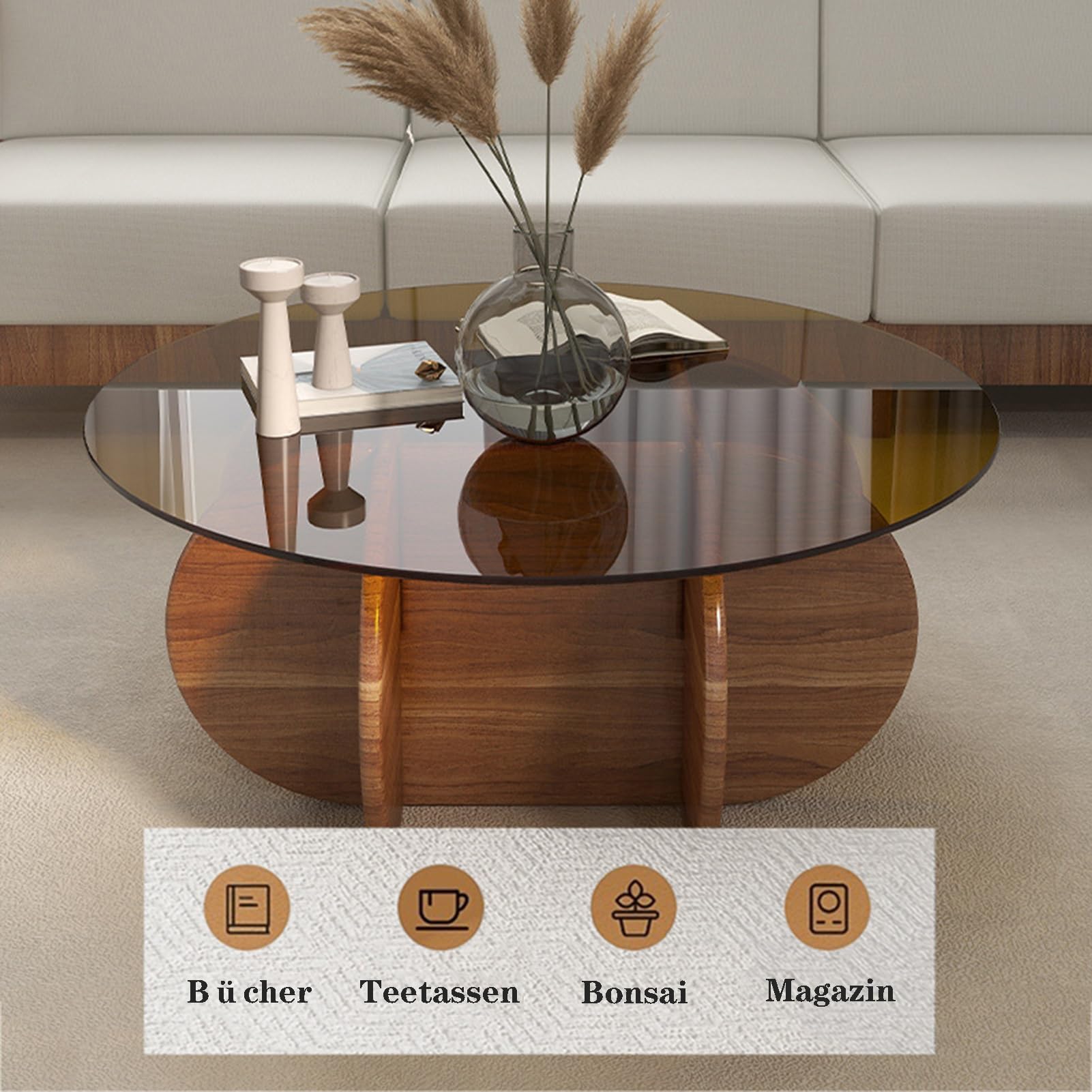 Meedlopia Couchtisch Glas Durchsichtig Couchtische Wohnzimmer Modern Wohnzimmertisch mit Holz Füße Ausgefallene Glastisch Couch, Moderner Vintage-Beistelltisch für Wohnzimmer, Homeoffice Küche, Haushalt & Wohnen