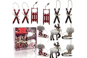 12-Pack Christmas Ski Decor: Rustic Farmhouse Holiday Ornaments