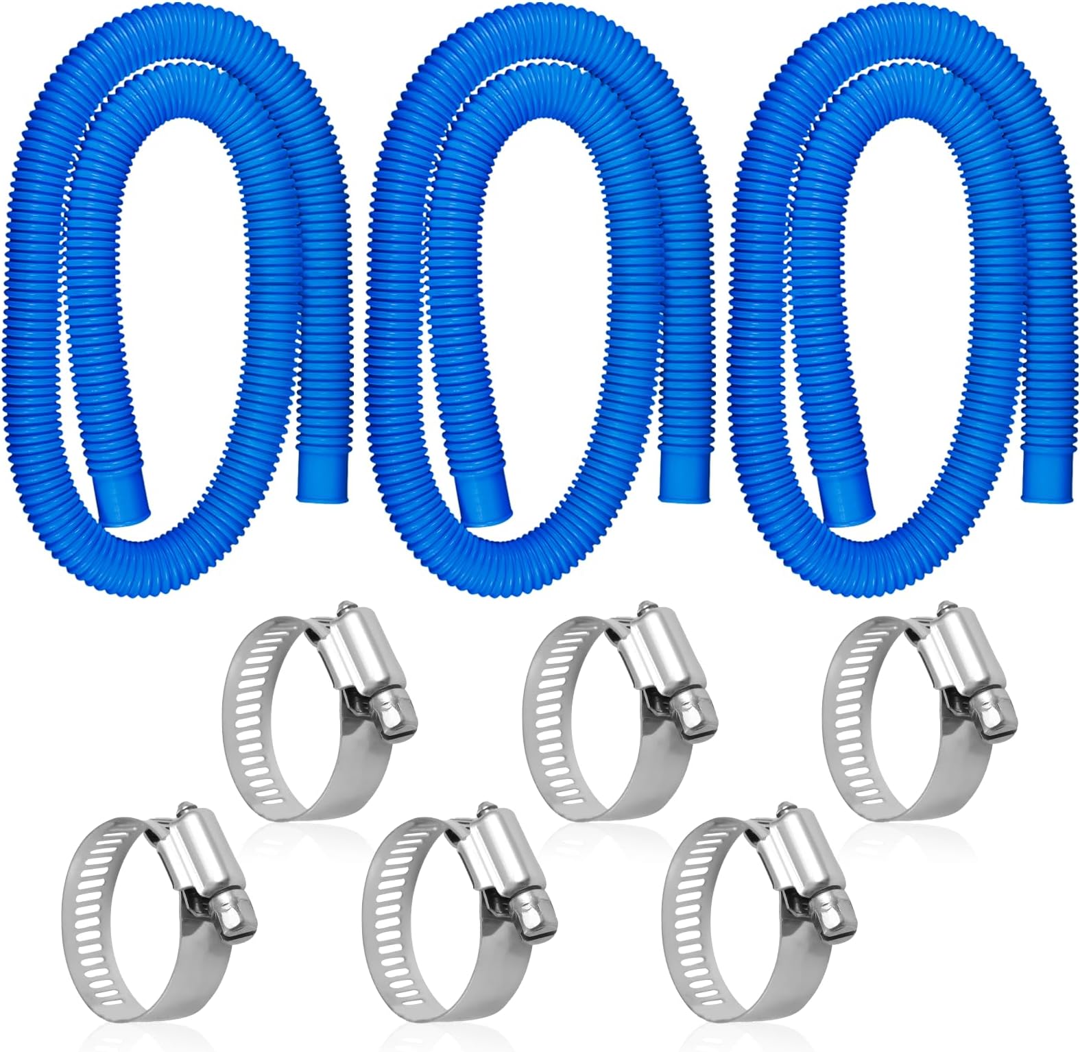 1.25/ x 59/ Pool Hoses Replacement for Above Ground Pools - 3 Pack 1-1/4/ Diameter Pump Intexx 607 637 Pump, Filter Hose with 6 Metal Clamps 330GPH 530GPH 1000GPH Pumps Blue-3pack