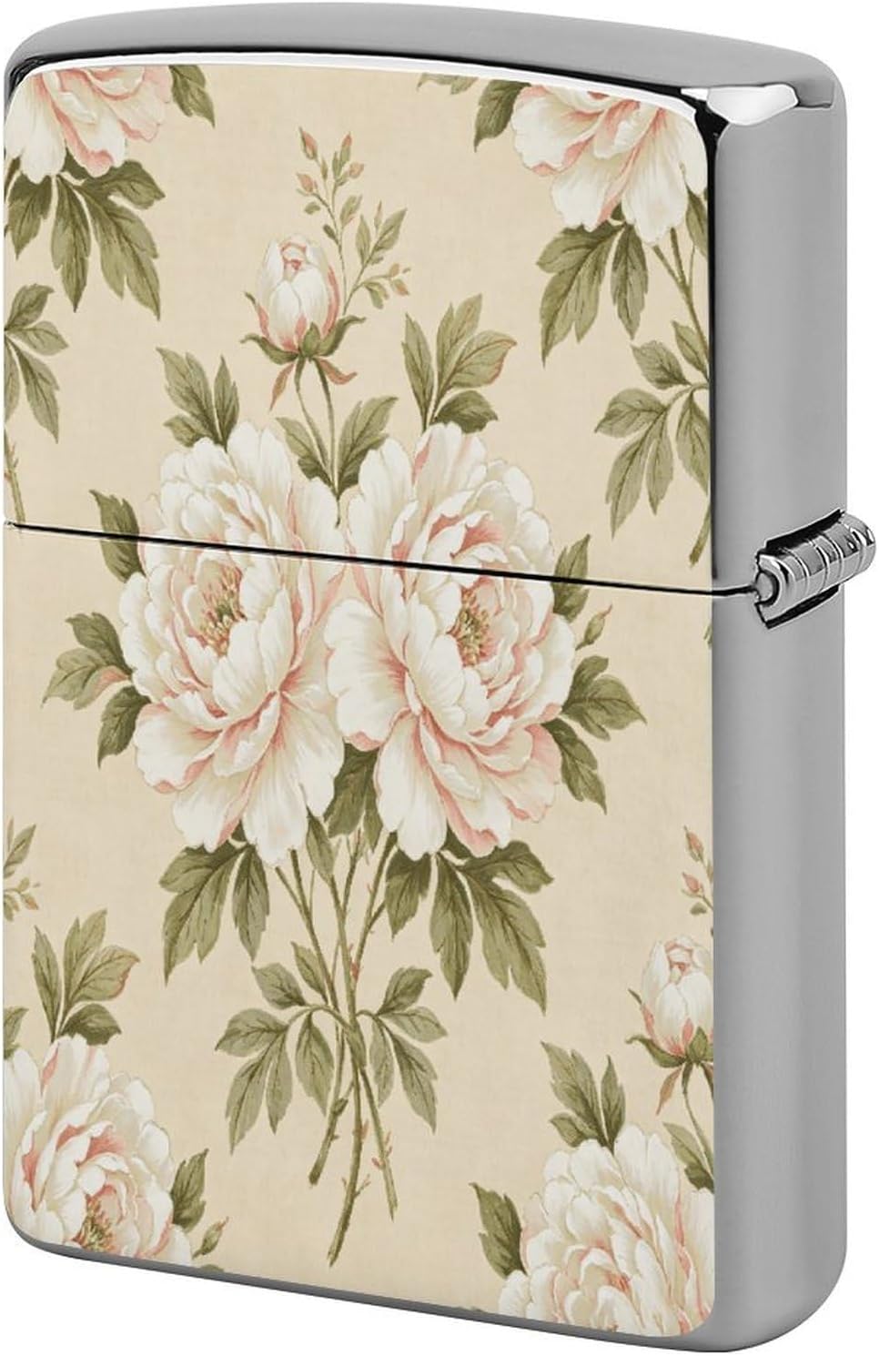 Floral Peony Pattern Printed Premium Copper Lighter Case, Double-Sided Artistic Protective Cover, Lightweight Metal Lighter Shell for Men, Desktop Accessory Decor