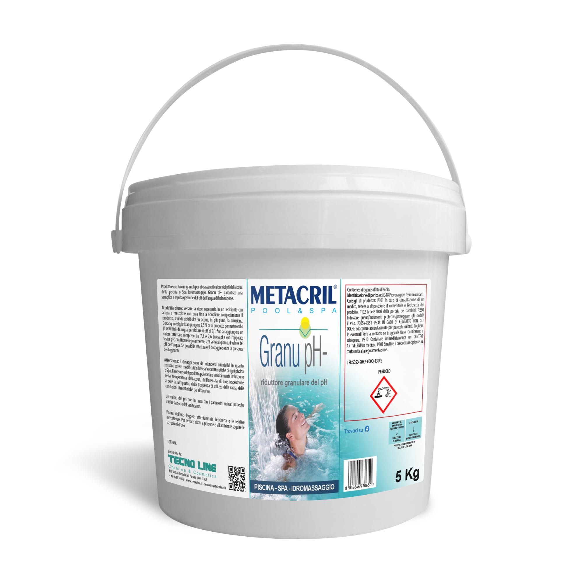 Metacril Granu pH-, Riduttore del pH Granulare per Piscina e Spa - 5Kg | Ideale per Piscina e Spa Idromassaggio di tutte le marche e modelli