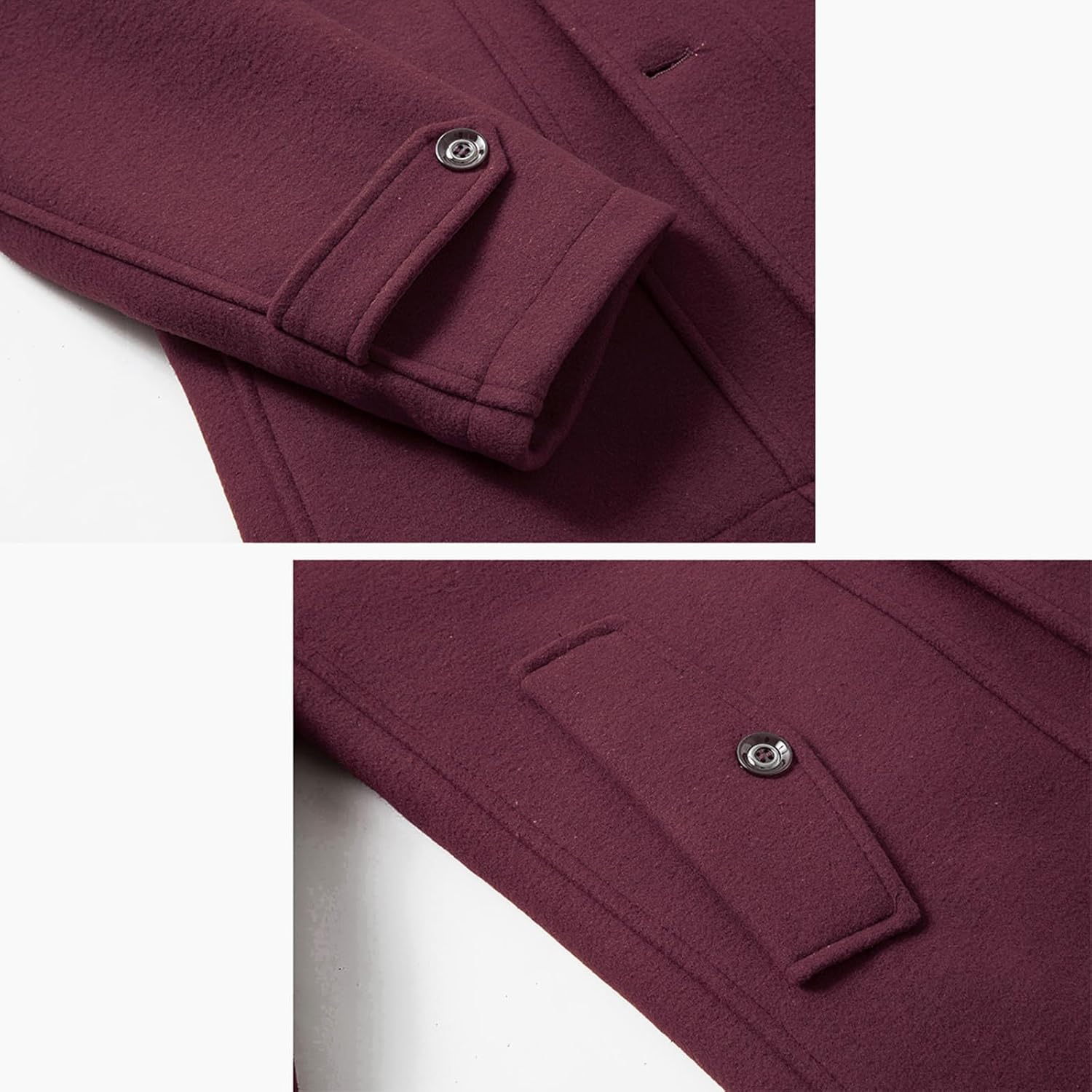 INVACHI Men's Wool Blend Coat Warm Winter Trench Coat with Detachable Soft Scarf Single Breasted Pea Coat - Image 4