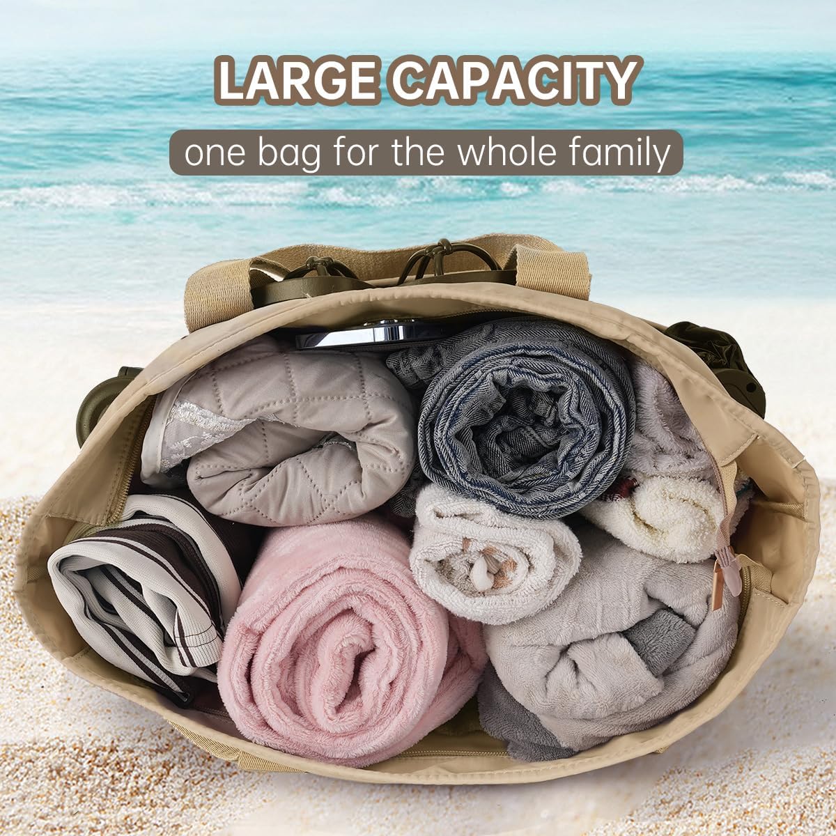 Beach Bag-Travel Tote Bags for Women with Zipper Waterproof Sandproof Beachs totes for Family Vacation Essential - Image 6