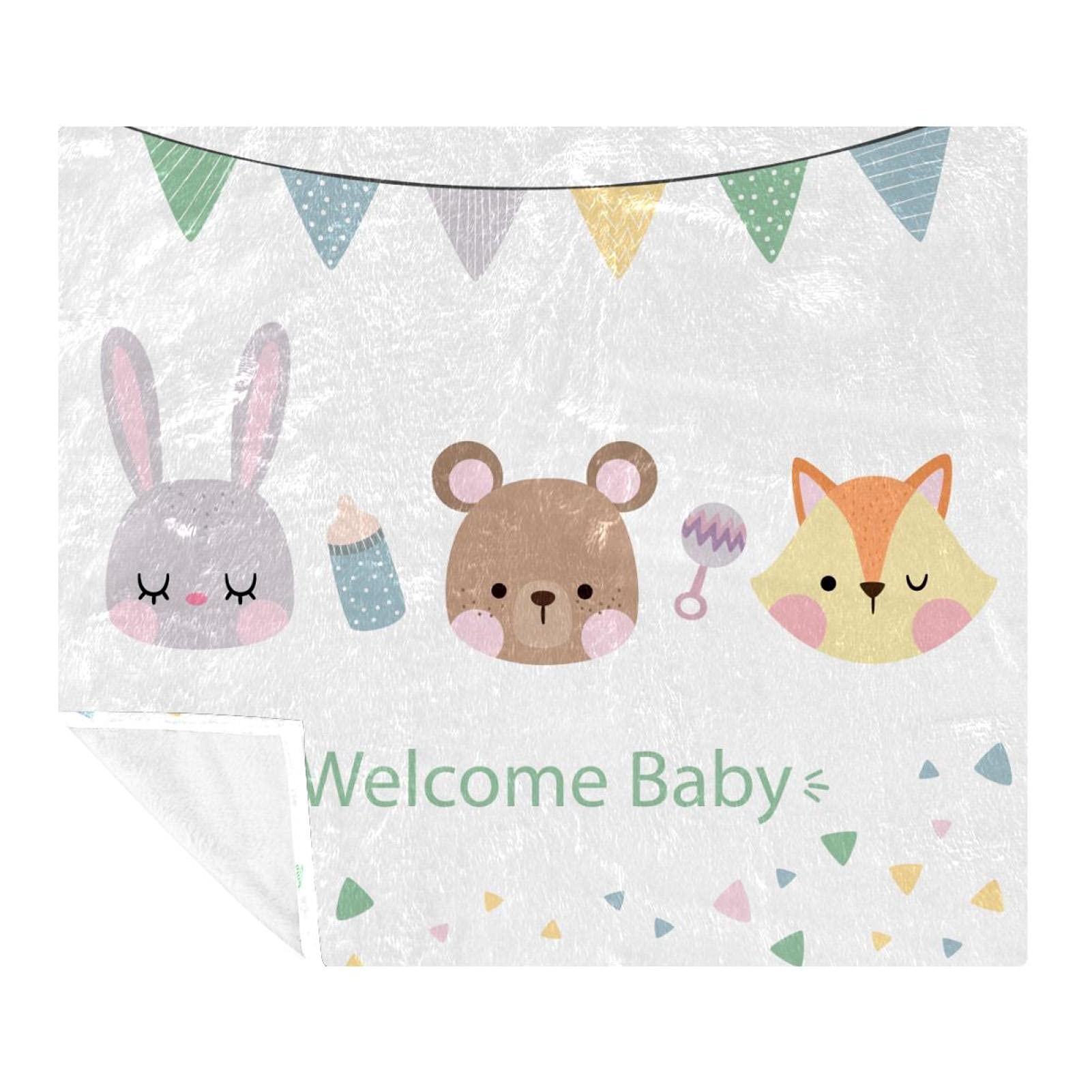 Manta de forro polar con diseño de oso y zorro-01 de Welcome Baby