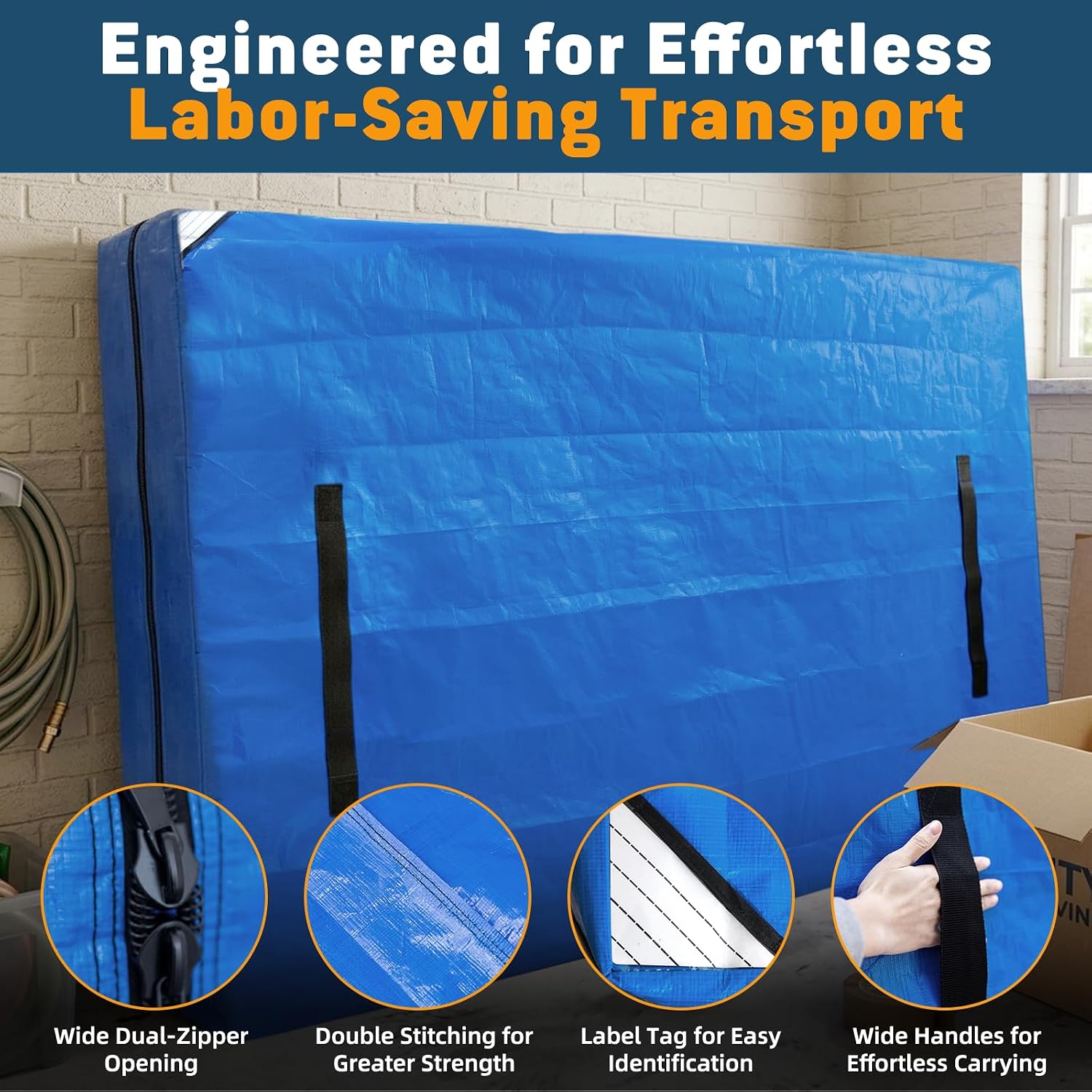 Mattress Bag for Moving Storage Handles Zipper Heavy Duty Twin XL Mattress Encasement Reusable Waterproof Mattress Cover Protector Moving Dorm Apartment Packing Storage (82"x42"x15" Blue)