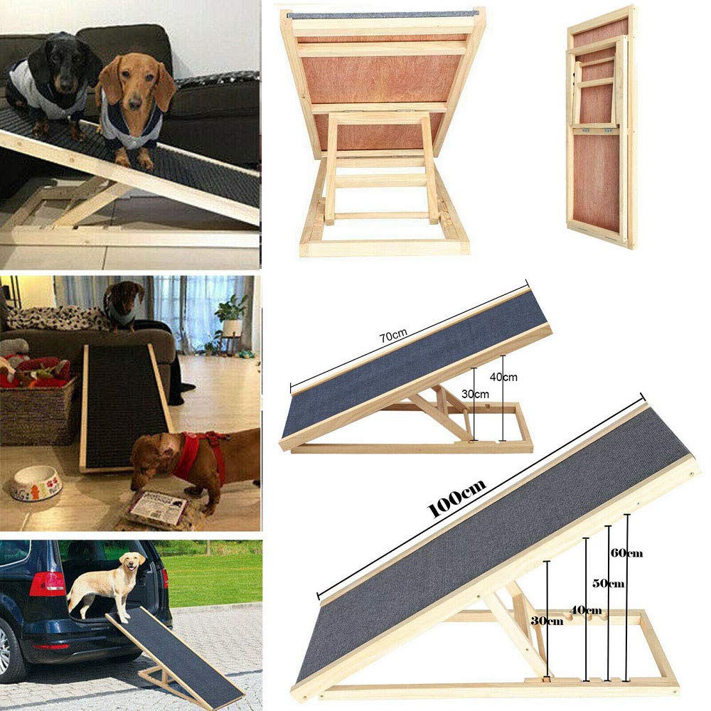 DayPlus Rampa portatile per cani e animali domestici, in legno massiccio, scala di sicurezza pieghevole regolabile in 4 altezze, lunghezza 100 cm x larghezza 40 cm, altezza 30 cm, 50 cm, 60 cm
