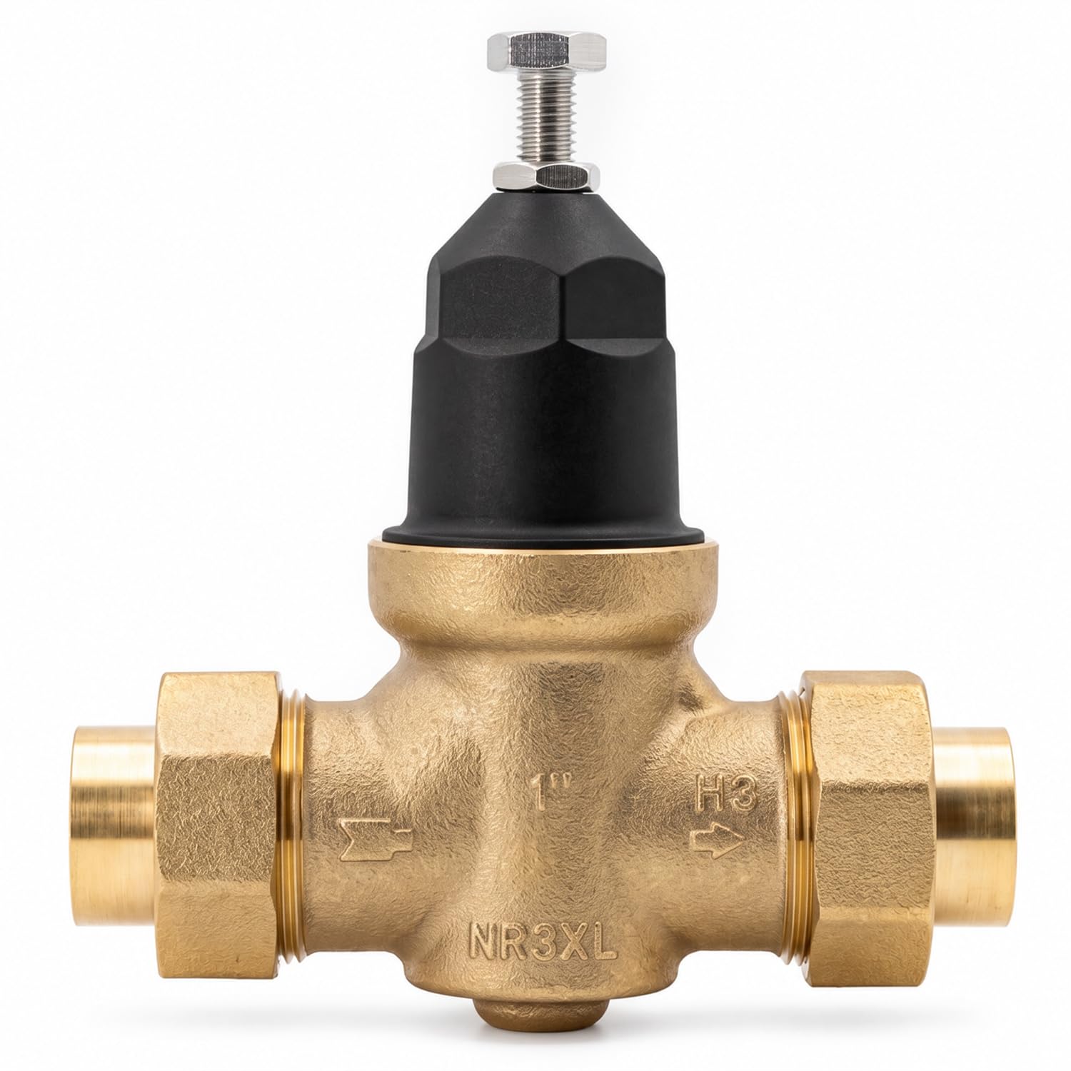 Upgraded 1" Brass Pressure Reducing Valve，Water Pressure Regulator for home with Double Union FNPT Connection - Stainless Steel Strainer Screen (Double Union Copper Sweat)