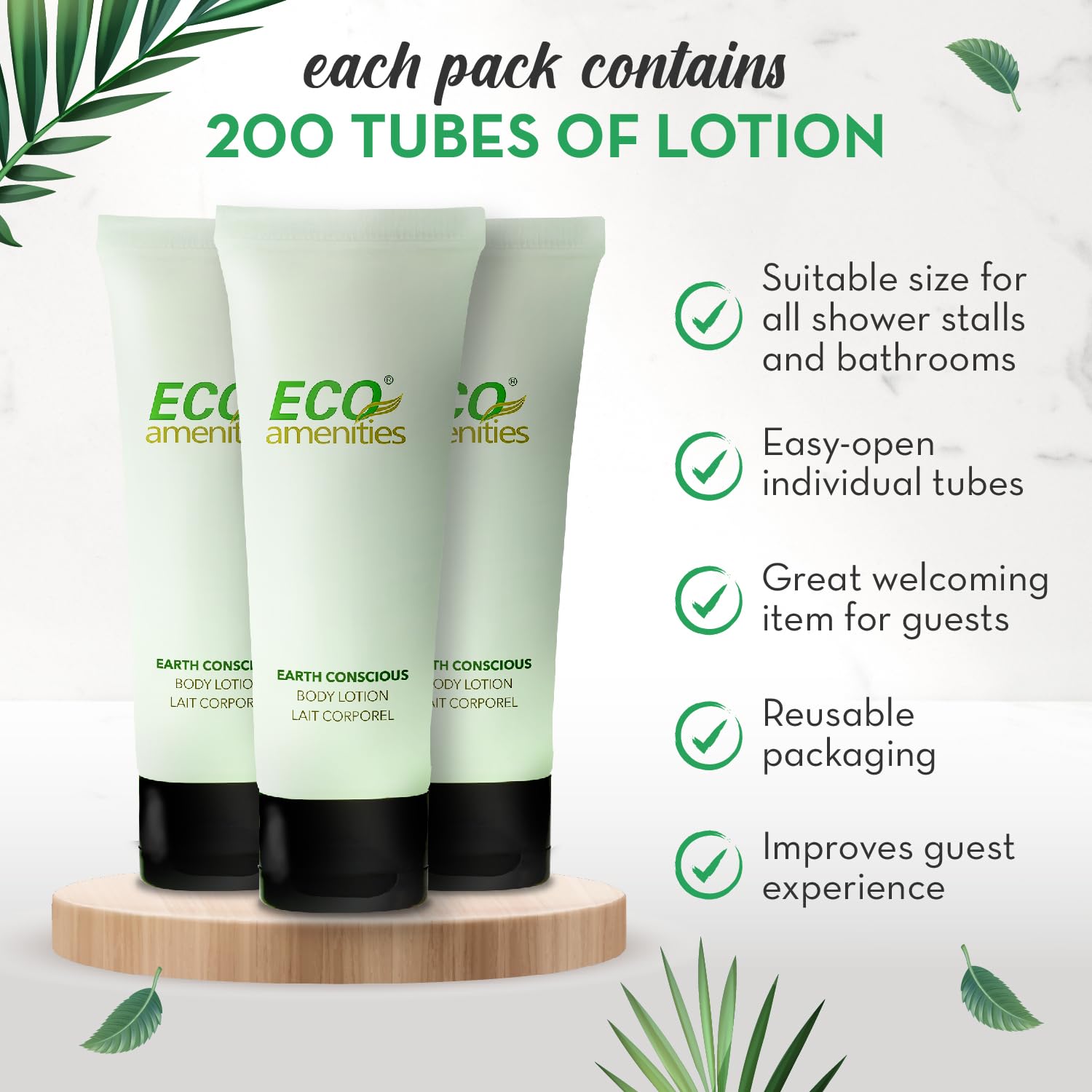ECO amenities Travel Lotion Bulk - 200-Pack - 1 fl oz (30 ml) Tubes - Hydrating Green Tea Scented Body & Hand Lotion - Travel Toiletries - Image 4