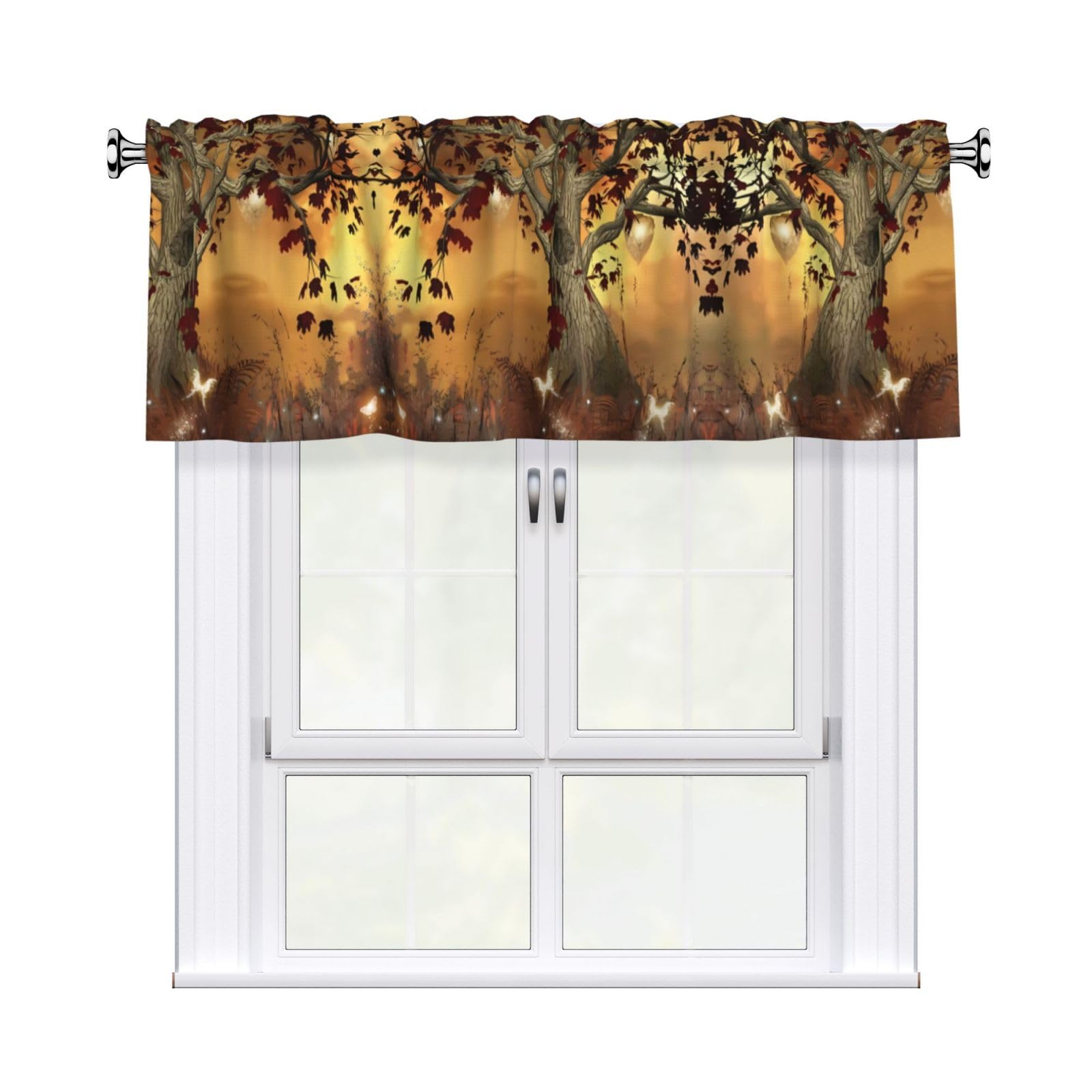 WHJSHOP Tree Butterflies Prints Curtain Valance 54x18in - Peach Skin Kitchen Window Layer, Filtered Light & Quick-Install Rod Pocket Cover