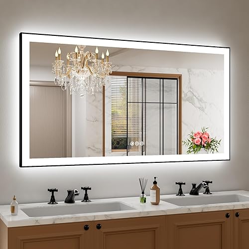 Miniatura 65 de Amorho - Espejo de pared para tocador de baño, de 20x28 pulgadas, con luz LED delantera y luz trasera, espejos de montaje en pared regulables sin