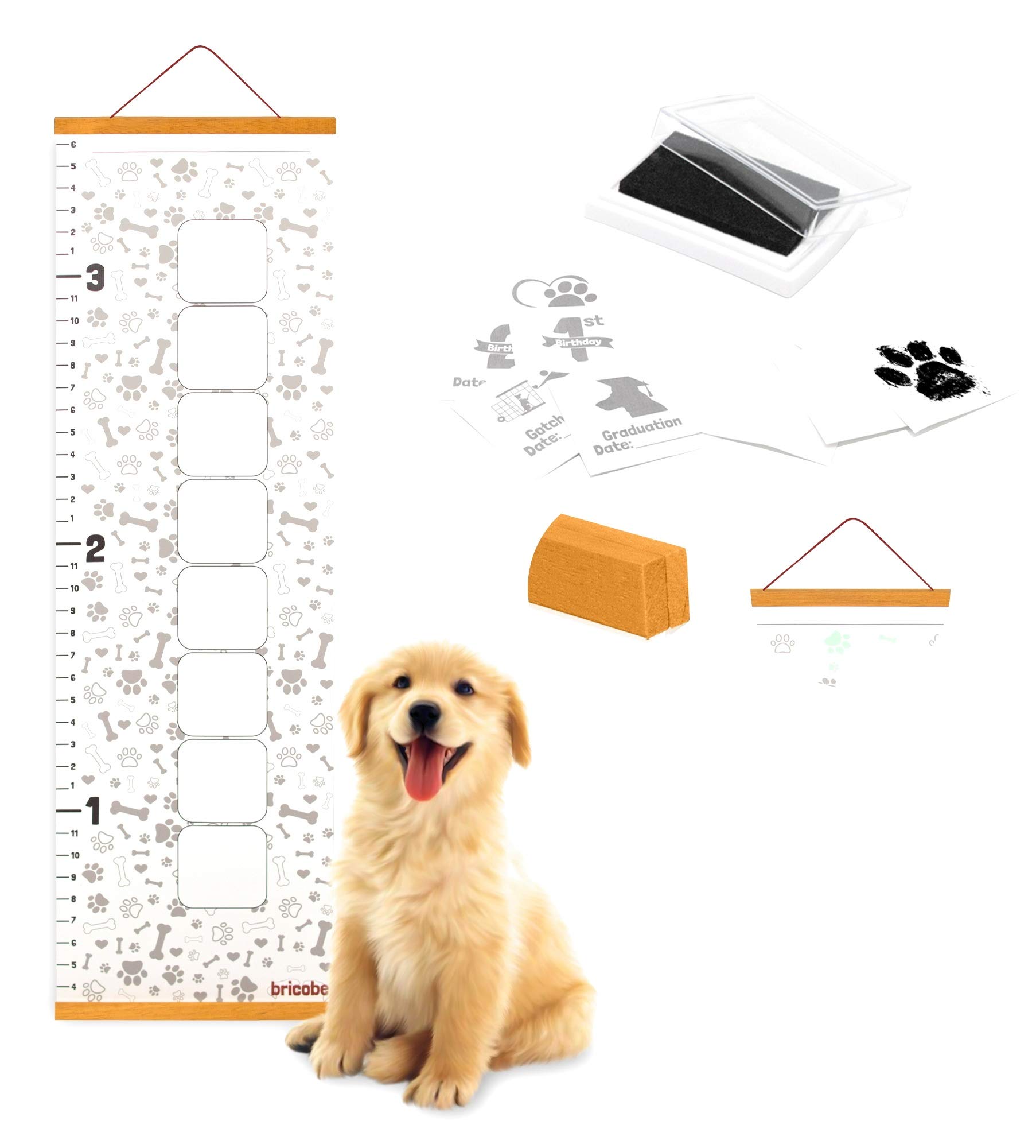 bricobe Paw Print Stamp Pad with Chart - A Dog Paw Print Kit with Puppy Growth Chart, Pet Safe Ink Pads to Make Memories, Celebrate Pet Birthday, Dog Gotcha Day and More, New Puppy Essentials (Gray)