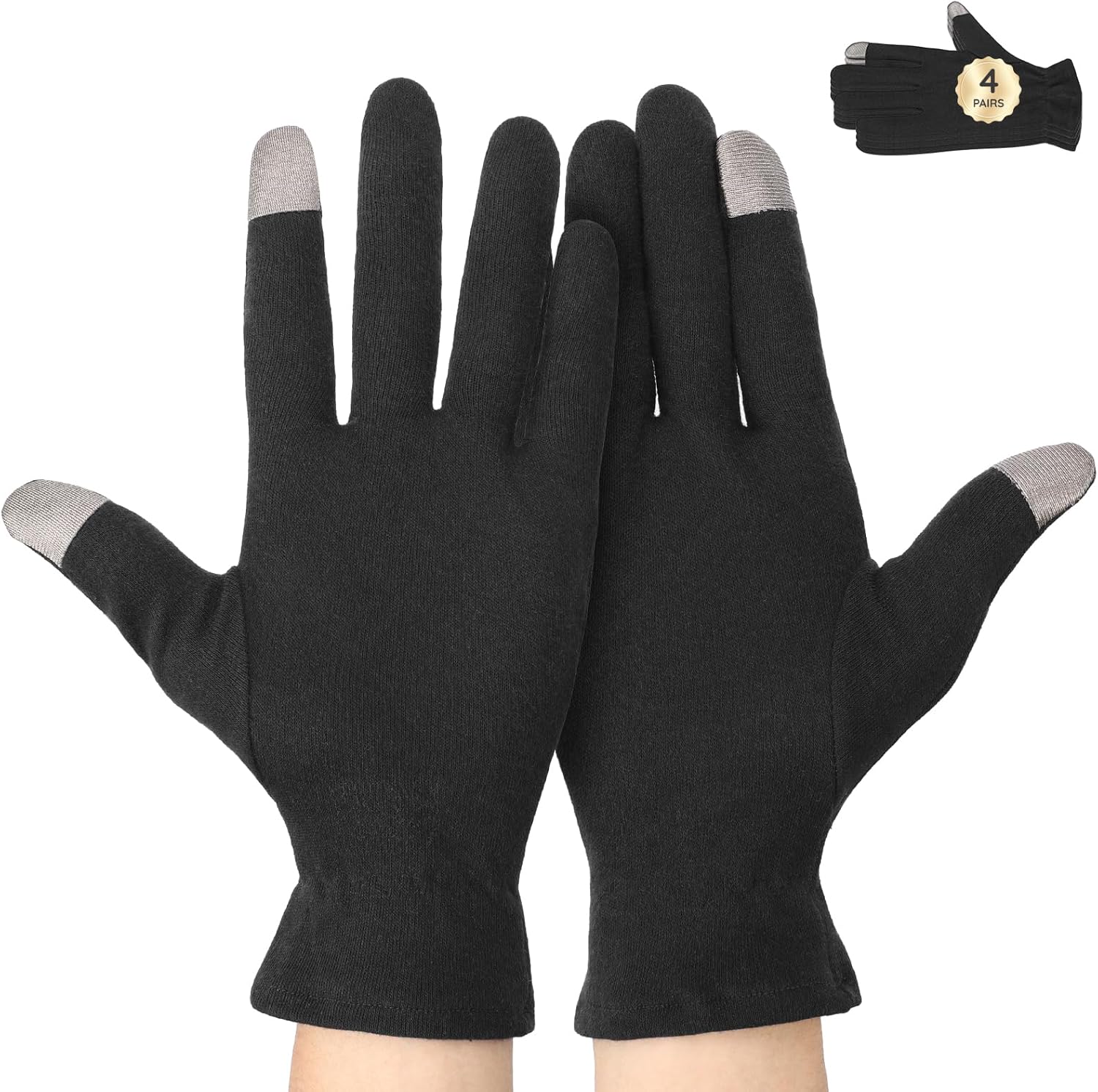 Segbeauty 20 Counts Elastic Cotton Work Gloves Black with Touchscreen Fingers, 10 Pairs Sleep Moisturizing Lotion Gloves Overnight for Women with Elastic Band, Gel Spa Cotton Work Glove for Arts Coins