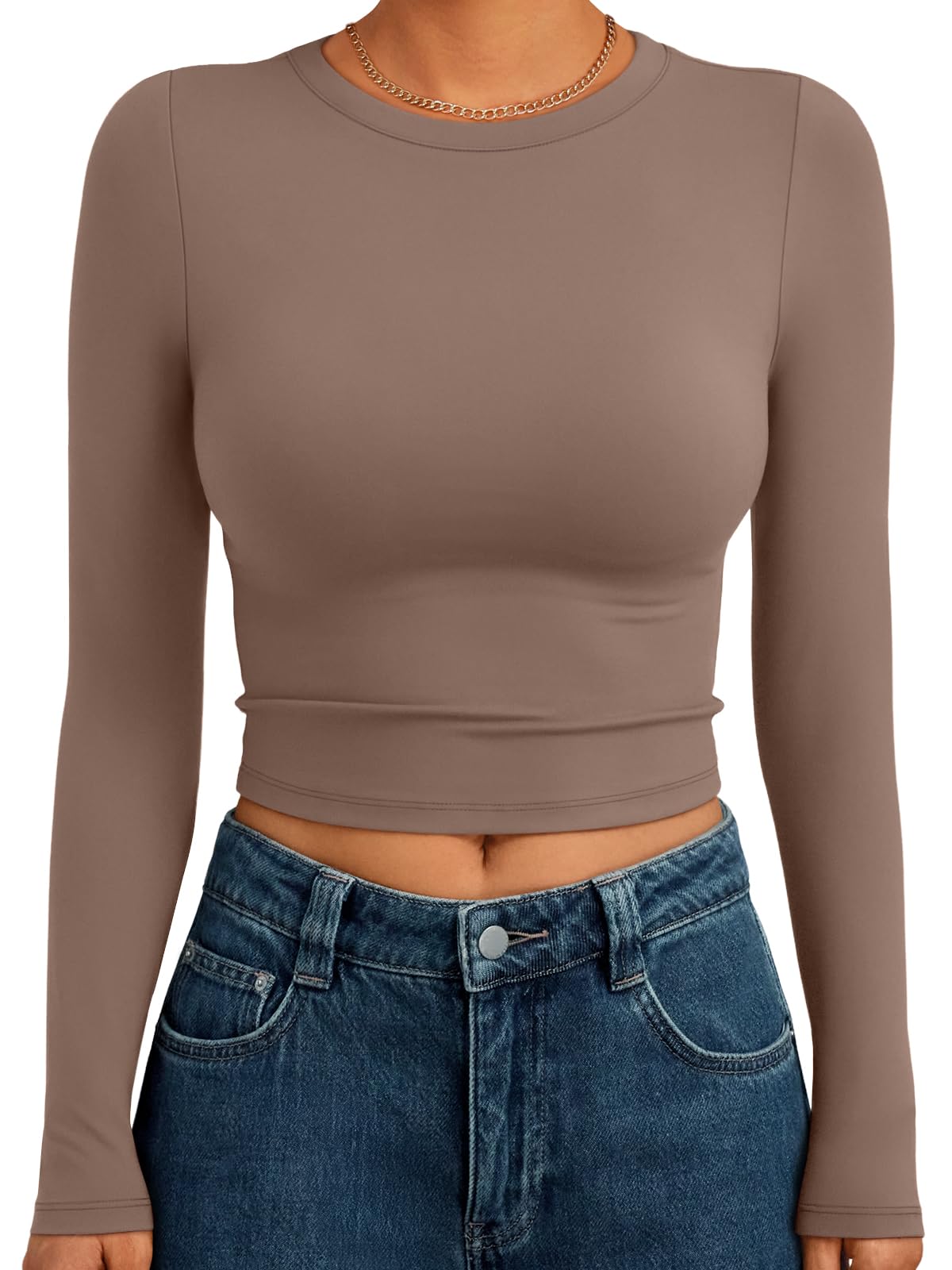 Trendy Queen Womens Long Sleeve Crop Tops Basic Slim Fitted Shirts Fashion 2025 Going Out Y2k Tops Teen Girl Clothes