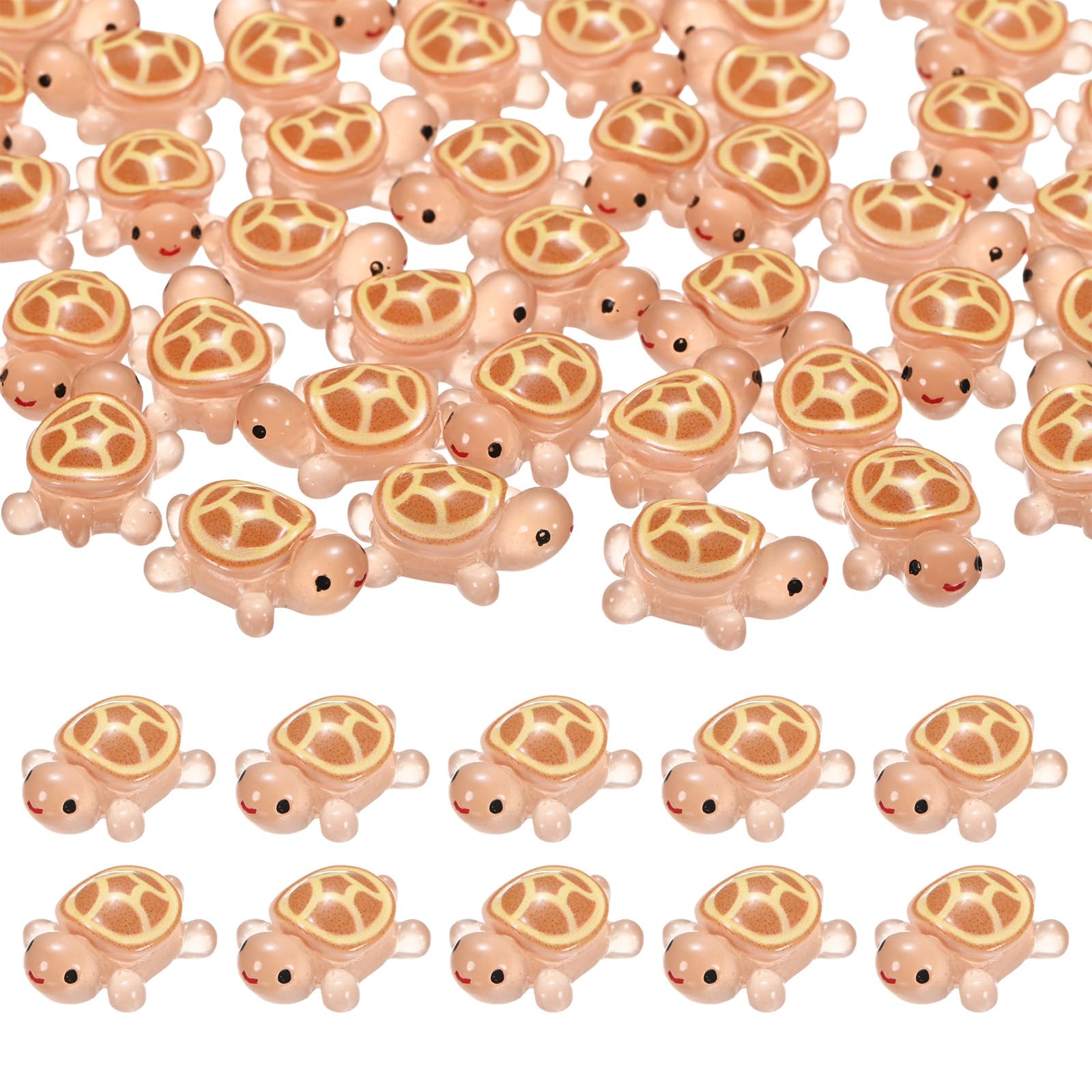 M METERXITY 50-Pack Luminous Mini Resin Turtles, 3.39" Glow in the Dark Tiny Sea Turtle for Fairy Garden/Micro Landscaping/Dollhouse, Cute Miniature Ocean Animal Figurine to Hide [Brown]