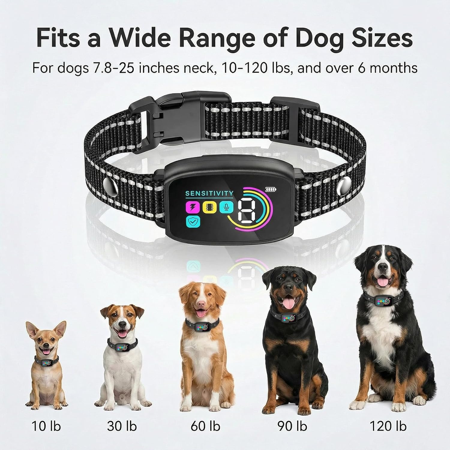 Automatic Bark Collar/No Remote Need, with Bark Detection to Reduce False Triggering, Suitable for Daily Household Use and Suitable for Dogs 10-120 lbs Rechargeable, IP67 Waterproof