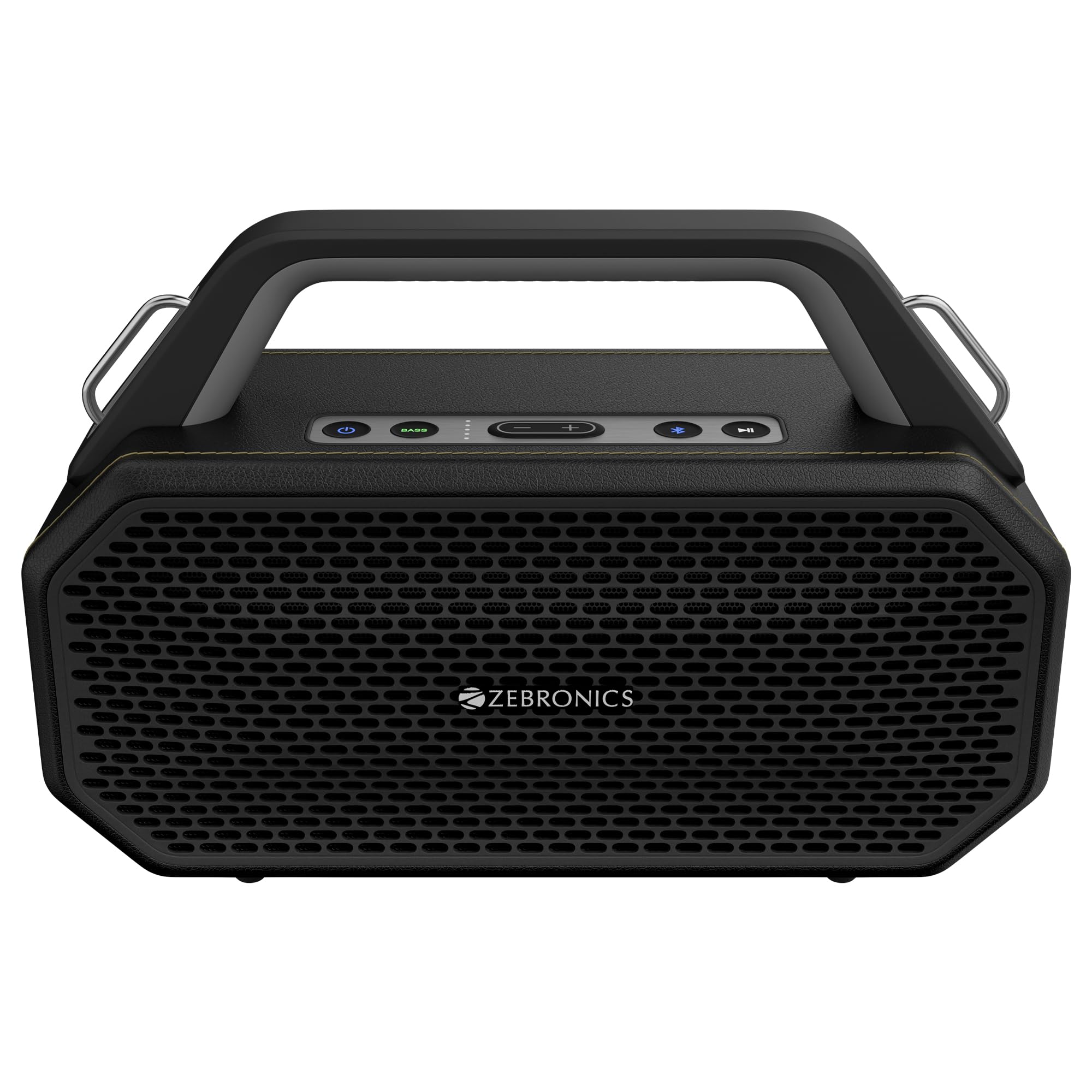 Zebronics Prima, Portable Bluetooth Speaker, 90 Watts, Upto 9 Hours Playback, Dual 11.8cm Drivers, Dual Passive Radiators, BTv5.4 | TWS | AUX | USB, Carry Strap, Deep Bass, Splash Proof (Black)-image-26