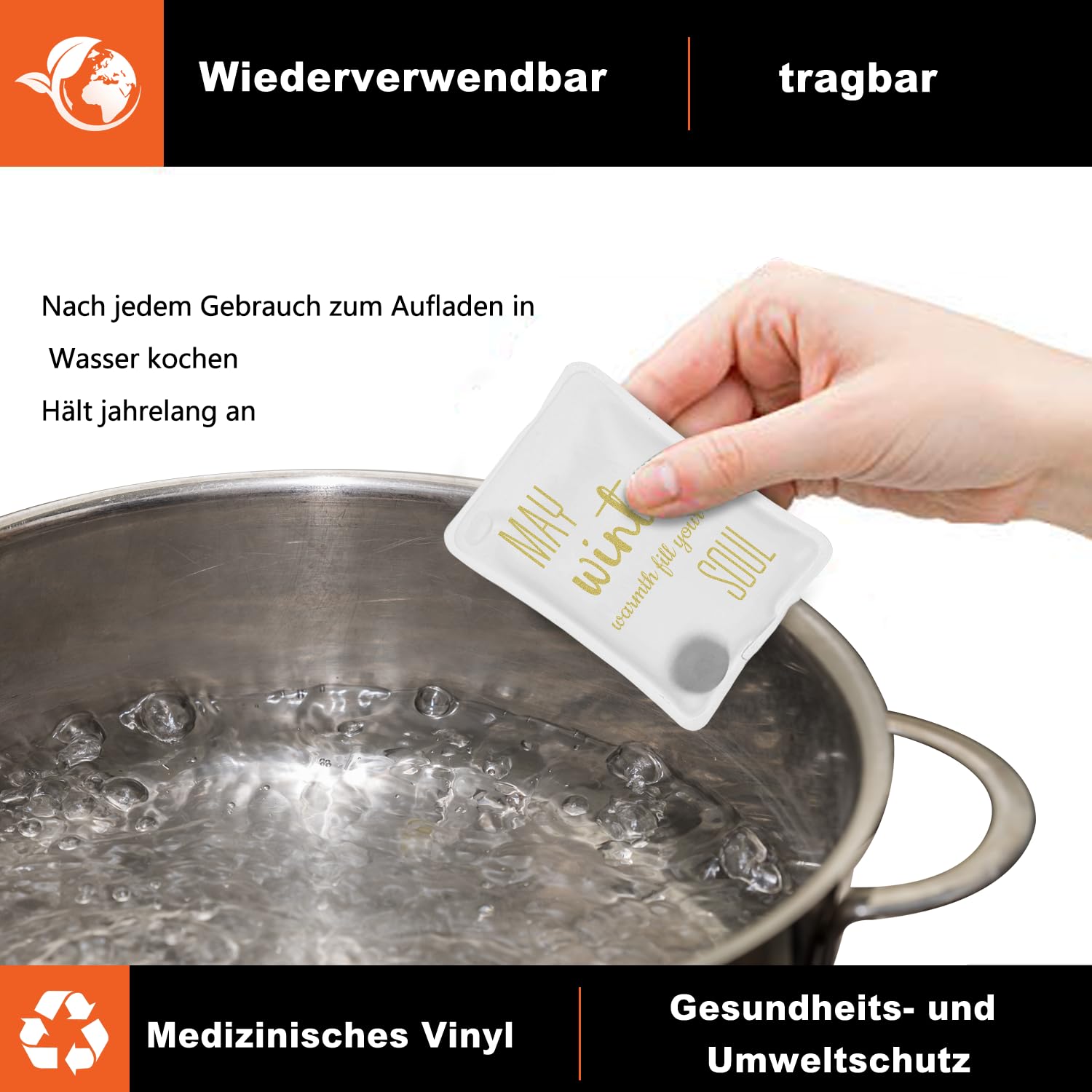 6er Taschenwärmer Handwärmer Kinder Sets Wiederverwendbar mit Gold Glückwünsche, Wärmepad für Kalte Tage und für Unterwegs