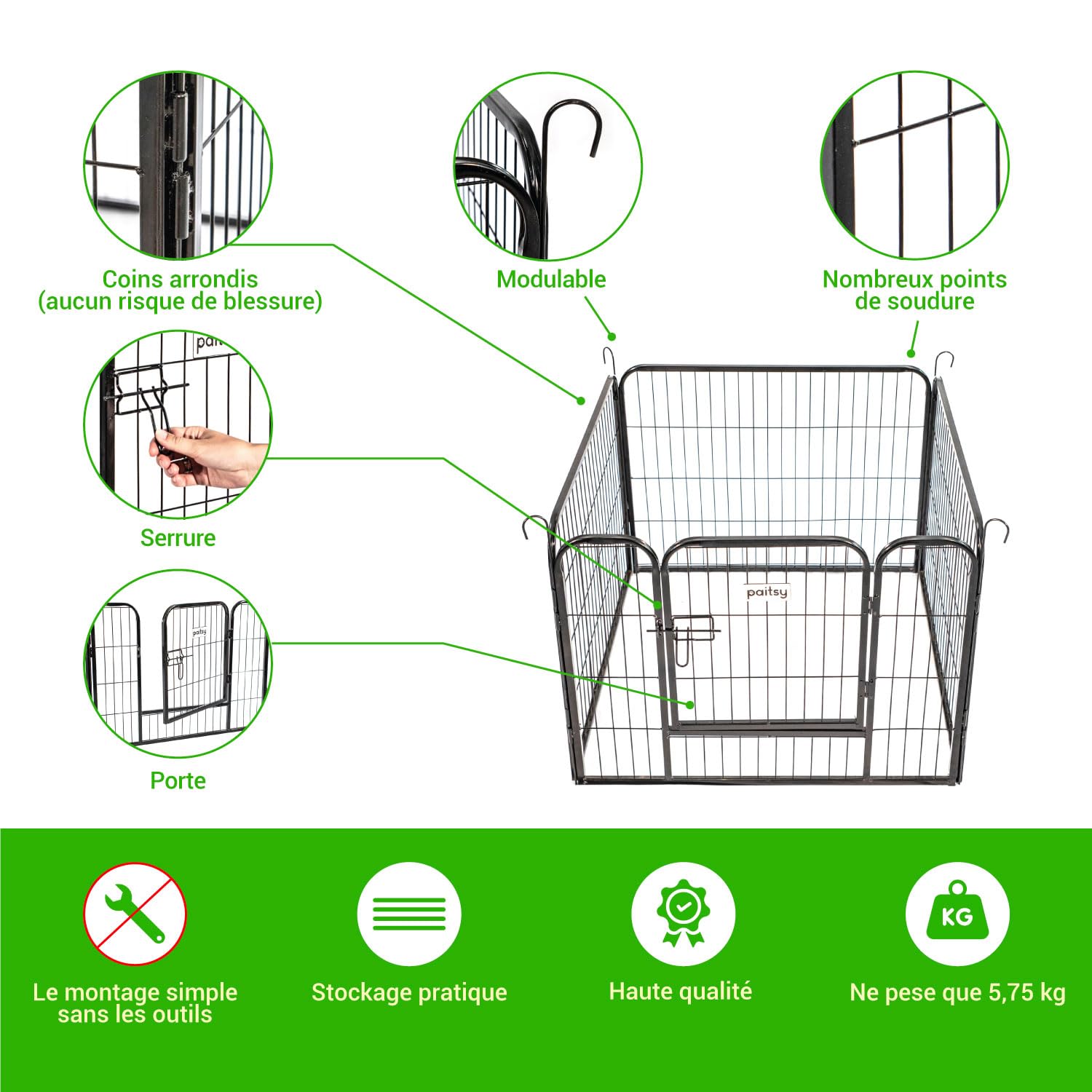 GARDEO Parque para Perro Modular 80x60x4 cm 4 Paneles 0,64 m² Plegable Interior y Exterior