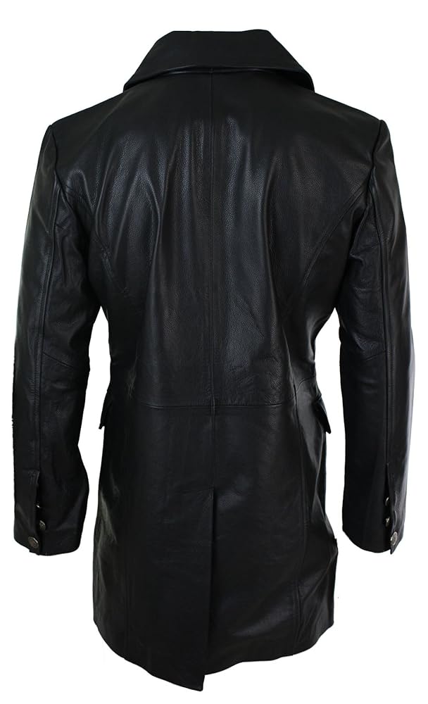 Mens Long 3/4 Black Real Leather German Generals Jacket Punk