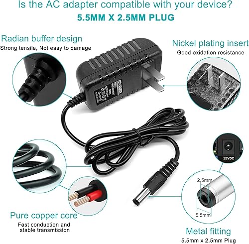 Miniatura 3 de Adaptador de CA de fuente de alimentación de 12 V, 2 A, 1 A, con 8 puntas, regulado, 12 voltios, 2000 mA, cable de cargador de repuesto para tira de