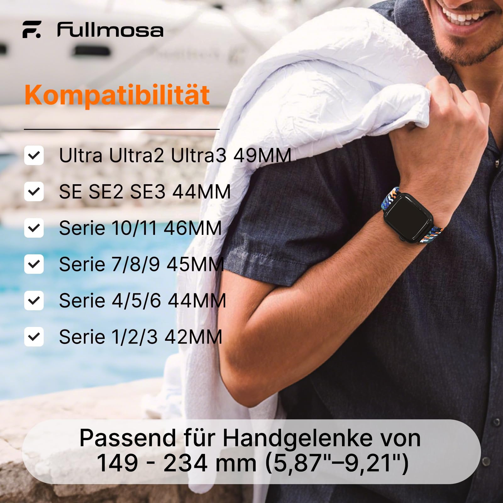 Fullmosa Geflochtenes Armband 2026 – Kompatibel mit Apple Watch 46mm 45mm 44mm 42mm 49mm für iWatch SE 3 2 1, Series 11 10 9 8 7 6 5 4 | Sport Nylon-Armbänder mit Magnetverschluss für Damen Herren