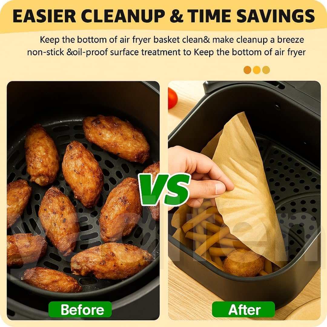 Air Fryer Paper Sheets | Airfryer Parchment for Butter Baking & Cooking | Non-Stick Disposable Liners for Fryer Basket (200 Pieces) (200)