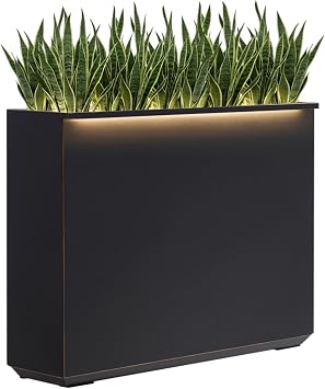 Wallowa Metallic Heavy Planter with Two Led Light Strips, 38Lx10Wx30H Inches Tall and Long Metal Divider Planter Box with Hand Brushed Gold Edge for Outside & Indoor, No Assembly Black
