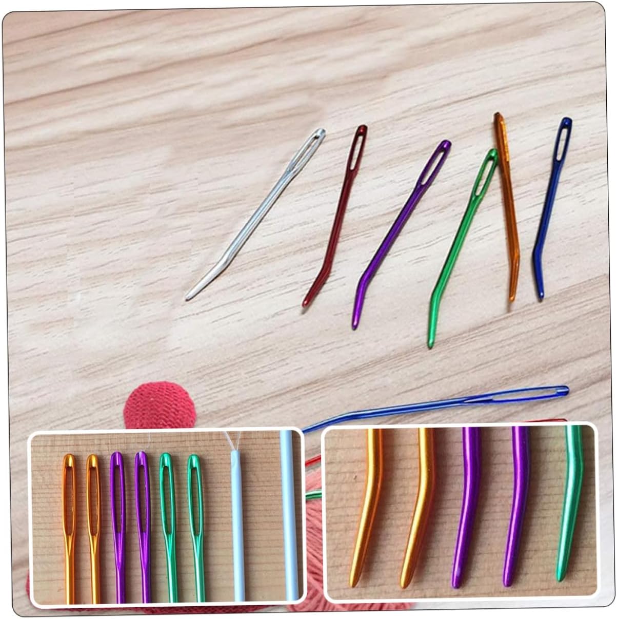 HOMSFOU 12-pcs Multi-Color Yarn Needles Bent Darning Sewing Needles for Household Knitting and Weaving Accessories Random Color