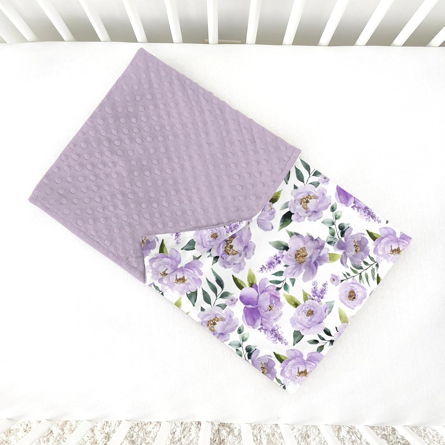 Baby Blankets for Girls 30" x 40" Shower Gift, Soft Double Layer Minky Blanket with Dotted Fleece Back, Nursery Bed Receiving Quilt for Newborn Infant Toddler Purple Peony Floral Theme - Image 6