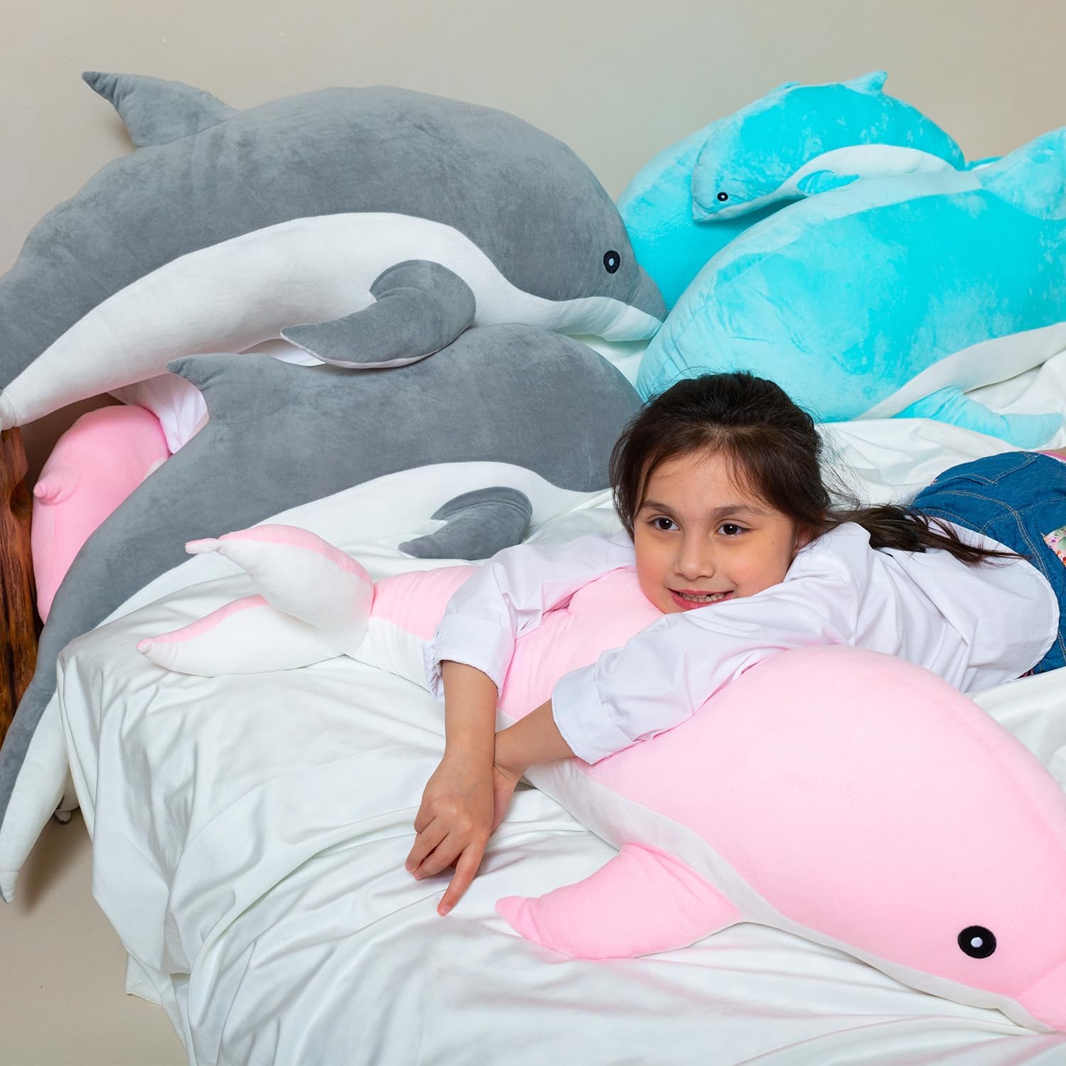 Giant Dolphin Plush Toy, Soft Whale Hugging Pillow Stuffed Dolphin Pillow for Children Girls (Gray, 100cm/39.37inch) - Image 4