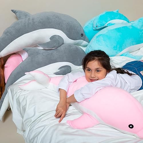 Miniatura 4 de Kekeso Muñeca de delfín gigante de peluche, suave almohada de ballena para abrazar, almohada de delfín de peluche para niños y niñas (gris, 100 cm