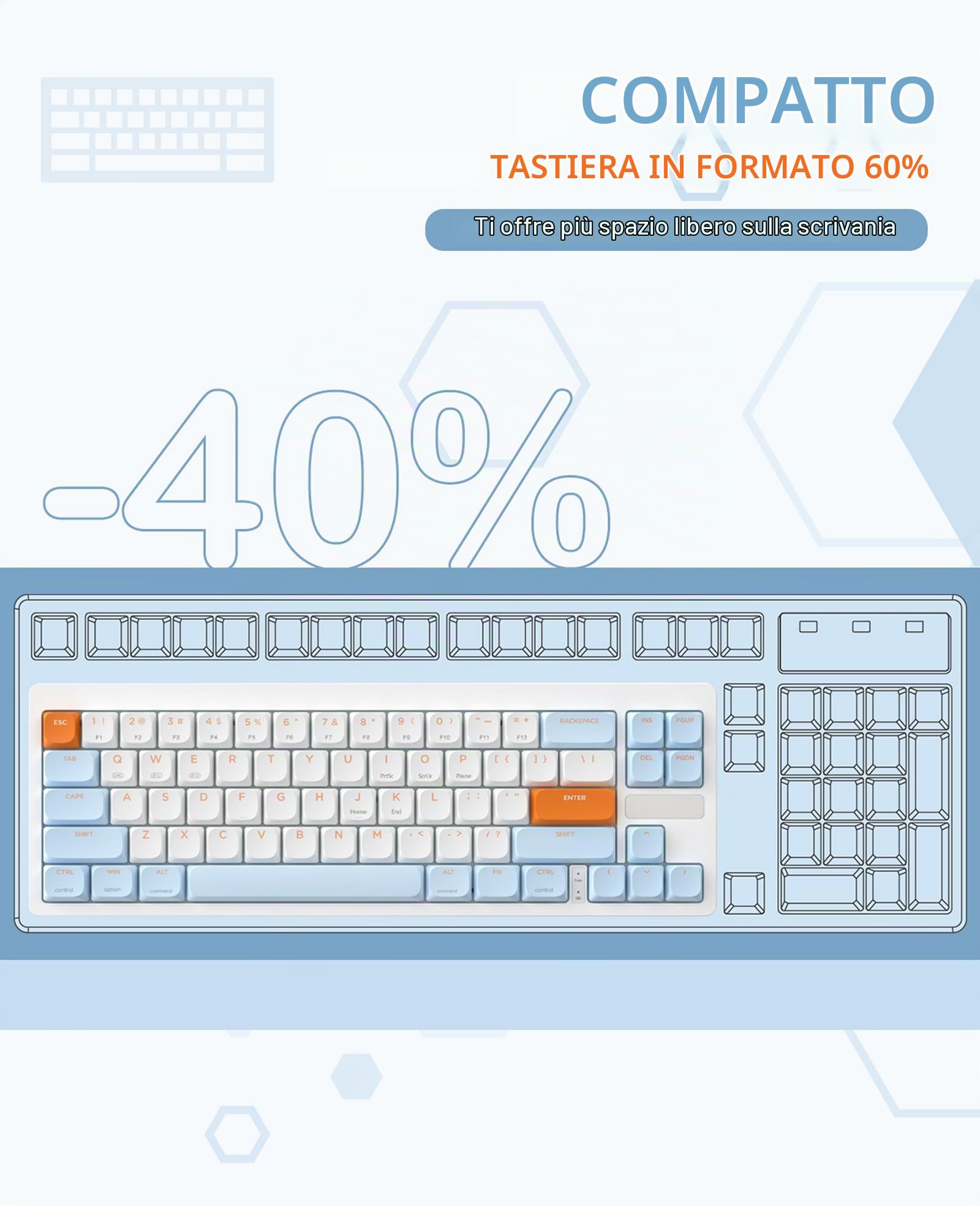 MAGIC-REFINER RKL680 Ultra Sottile Tastiera Meccanica Wireless, 2.4Ghz/Bluetooth, Apex Pro Mini 60% Tastiera Gaming, 68 Tasti Interruttore Lineare a Basso Profilo, per PC/Win/MAC/Tablet, QWERTY US