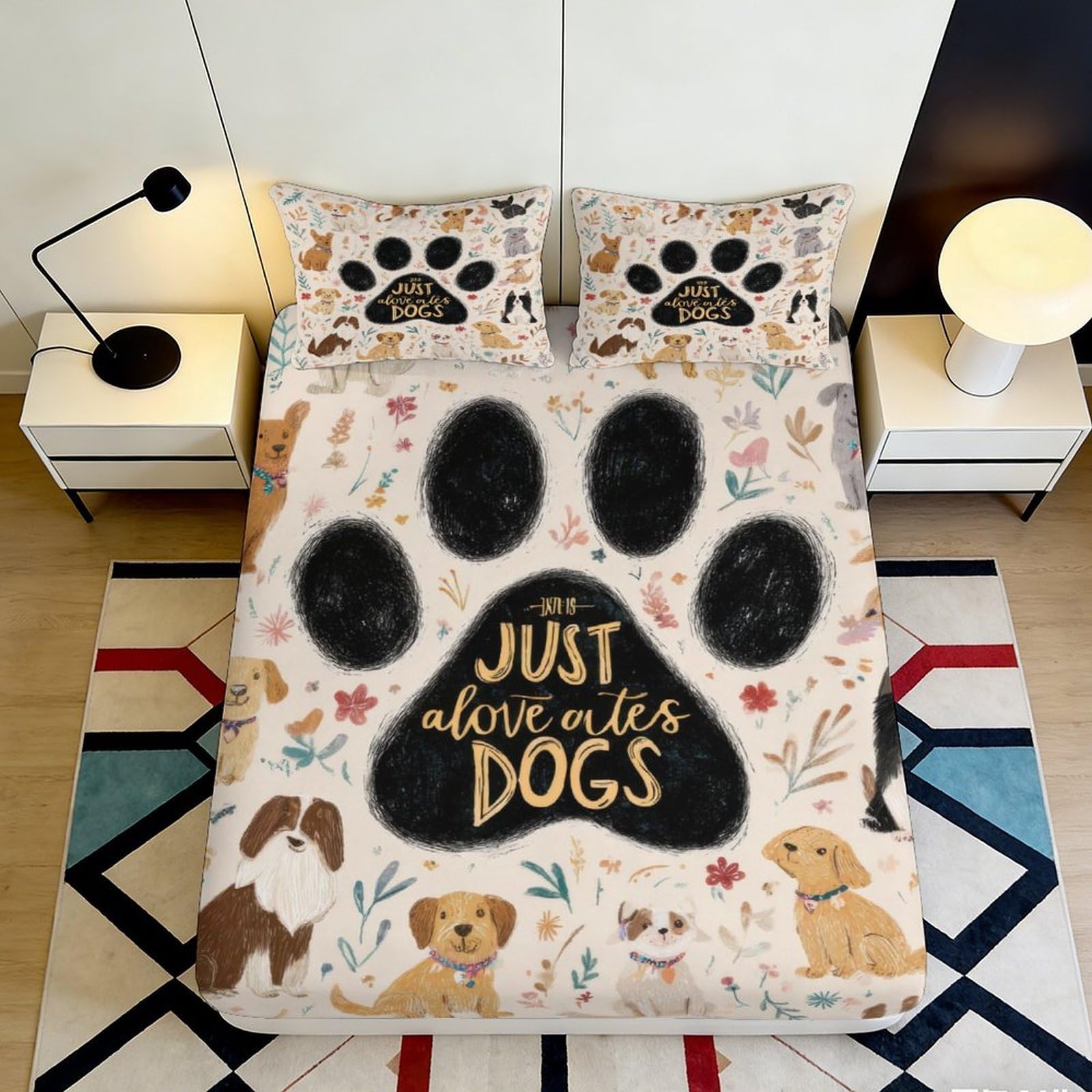 Jqzkxnhpbr Style-7 3D Printed Dog Paw Fitted Sheet Microfiber Soft Cartoon Puppy Pattern Bed Cover For Bedroom Dorm Mattress Decor 90X200x25cm